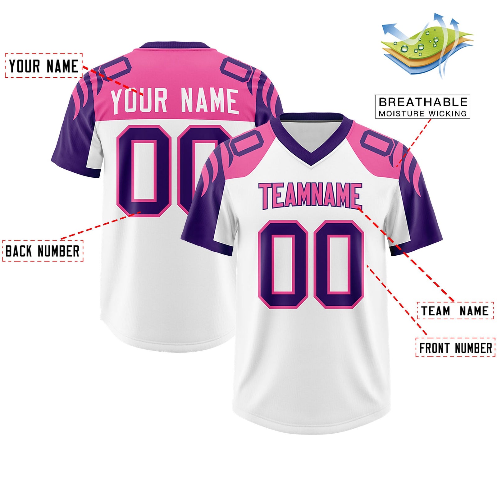 Custom White Purple Raglan Sleeves Personalized Pattern Authentic Football Jersey