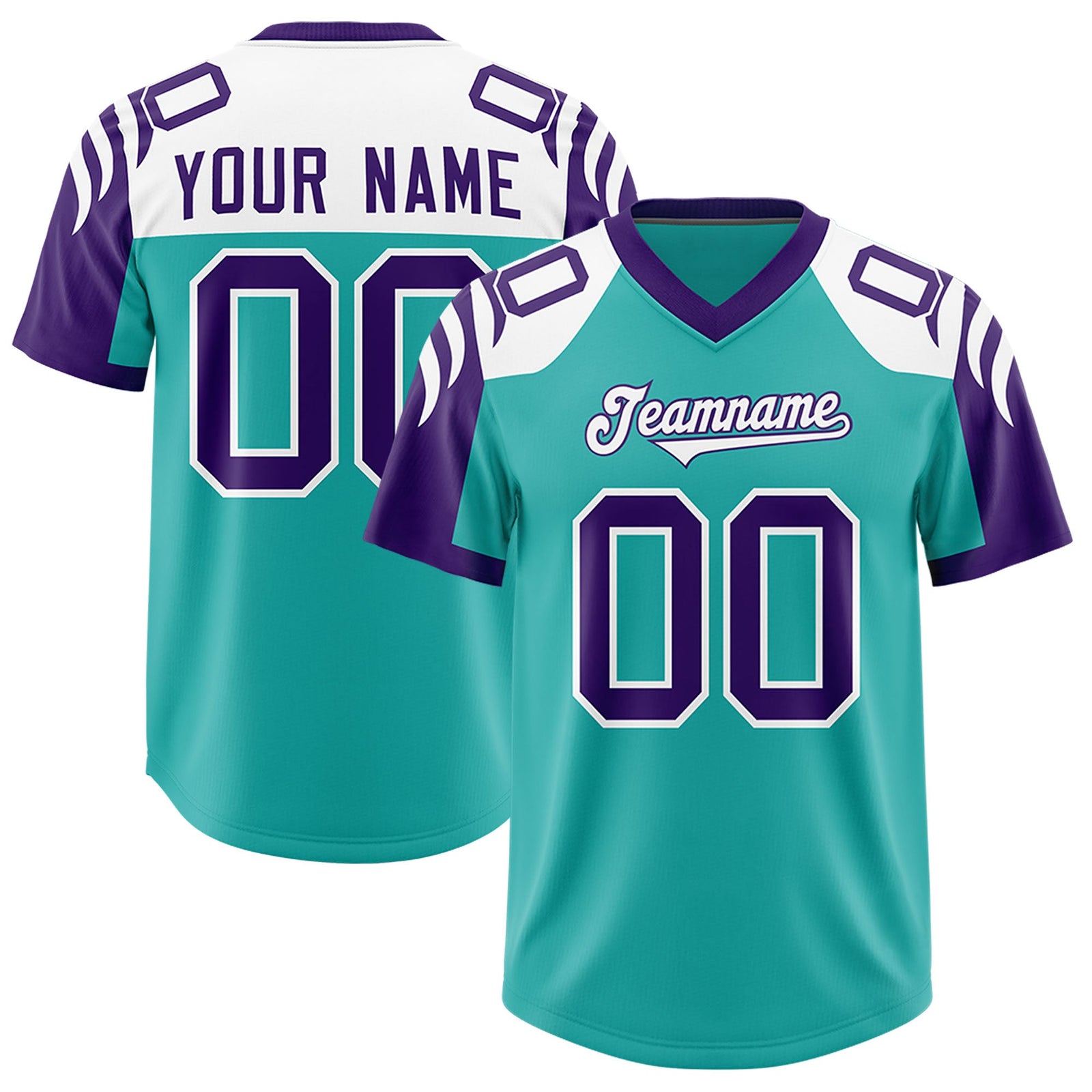 Custom Aqua Purple Raglan Sleeves Personalized Pattern Authentic Football Jersey