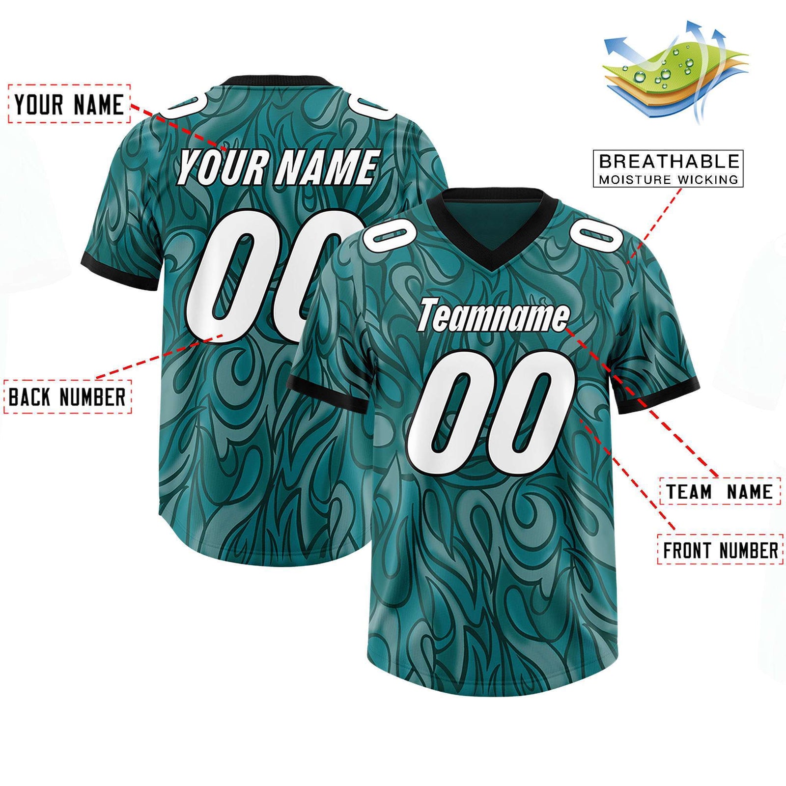 Custom Aqua Personalized Printed Graffiti Pattern Design Authentic Football Jersey