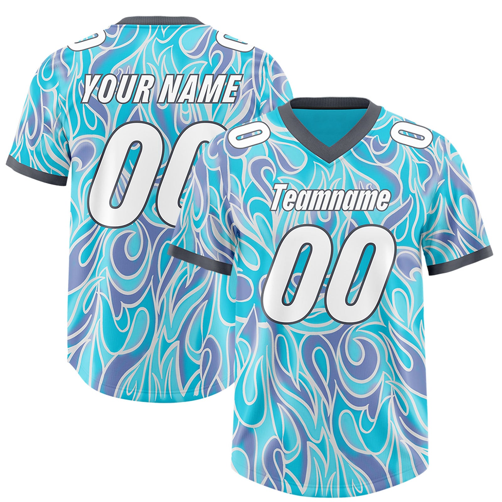 Custom Sky Blue Personalized Printed Graffiti Pattern Design Authentic Football Jersey