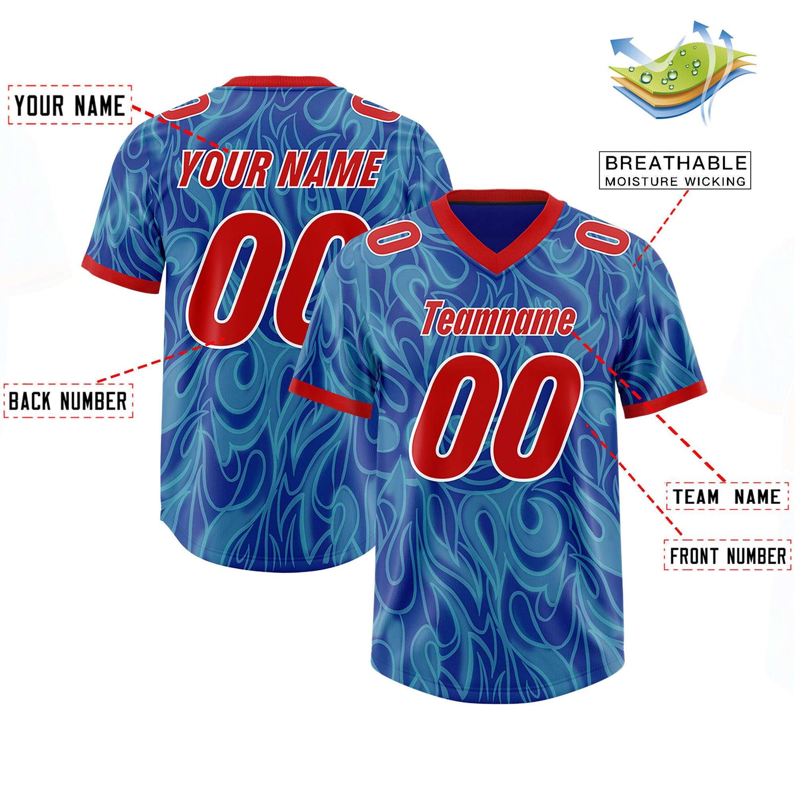 Custom Blue Personalized Printed Graffiti Pattern Design Authentic Football Jersey