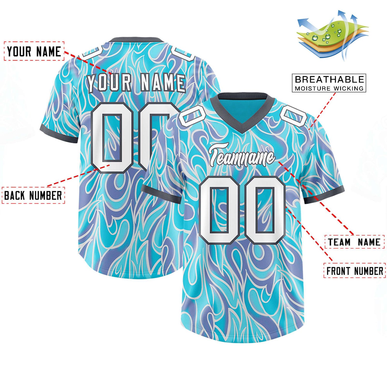 Custom Sky Blue Personalized Printed Graffiti Pattern Design Authentic Football Jersey