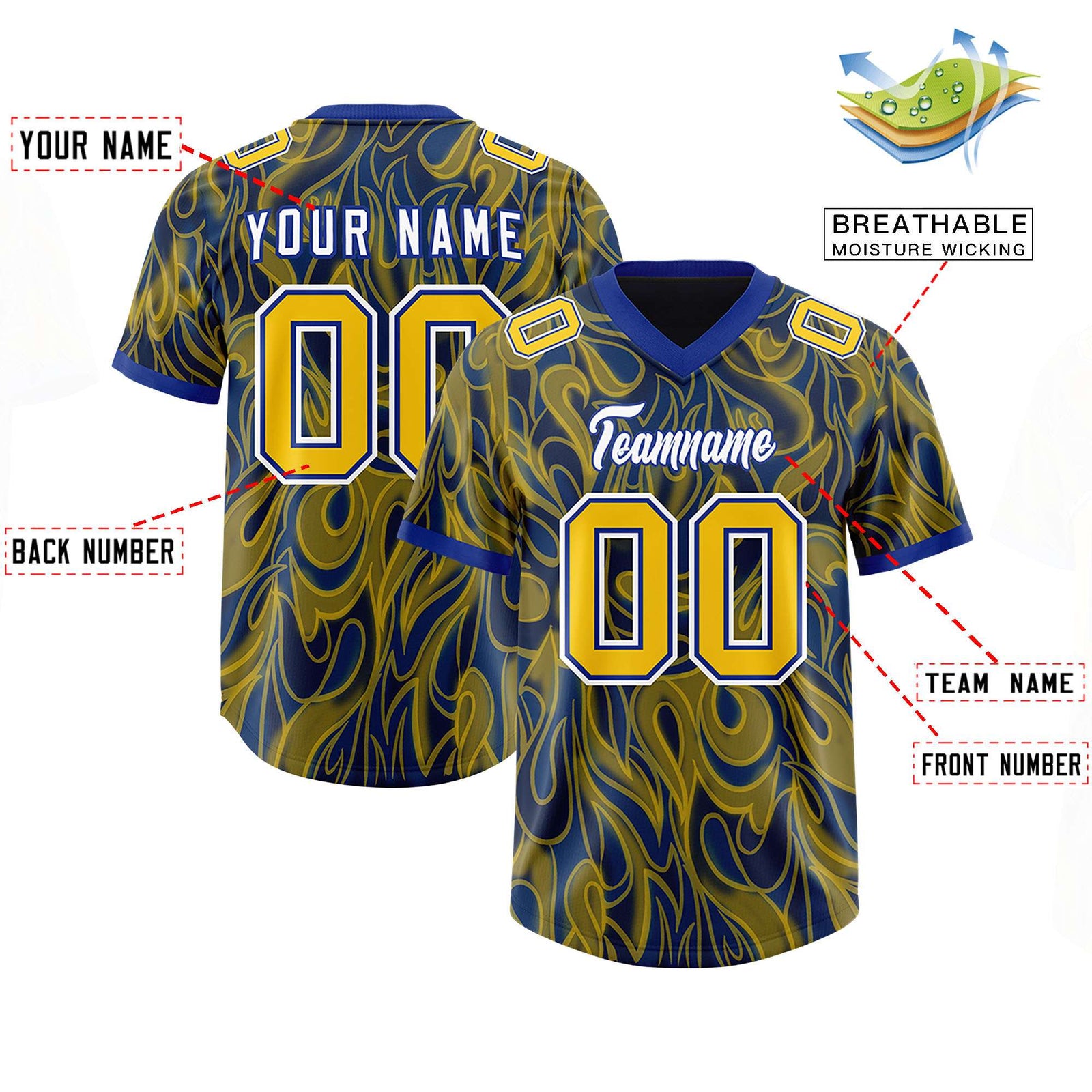 Custom Royal Personalized Printed Graffiti Pattern Design Authentic Football Jersey