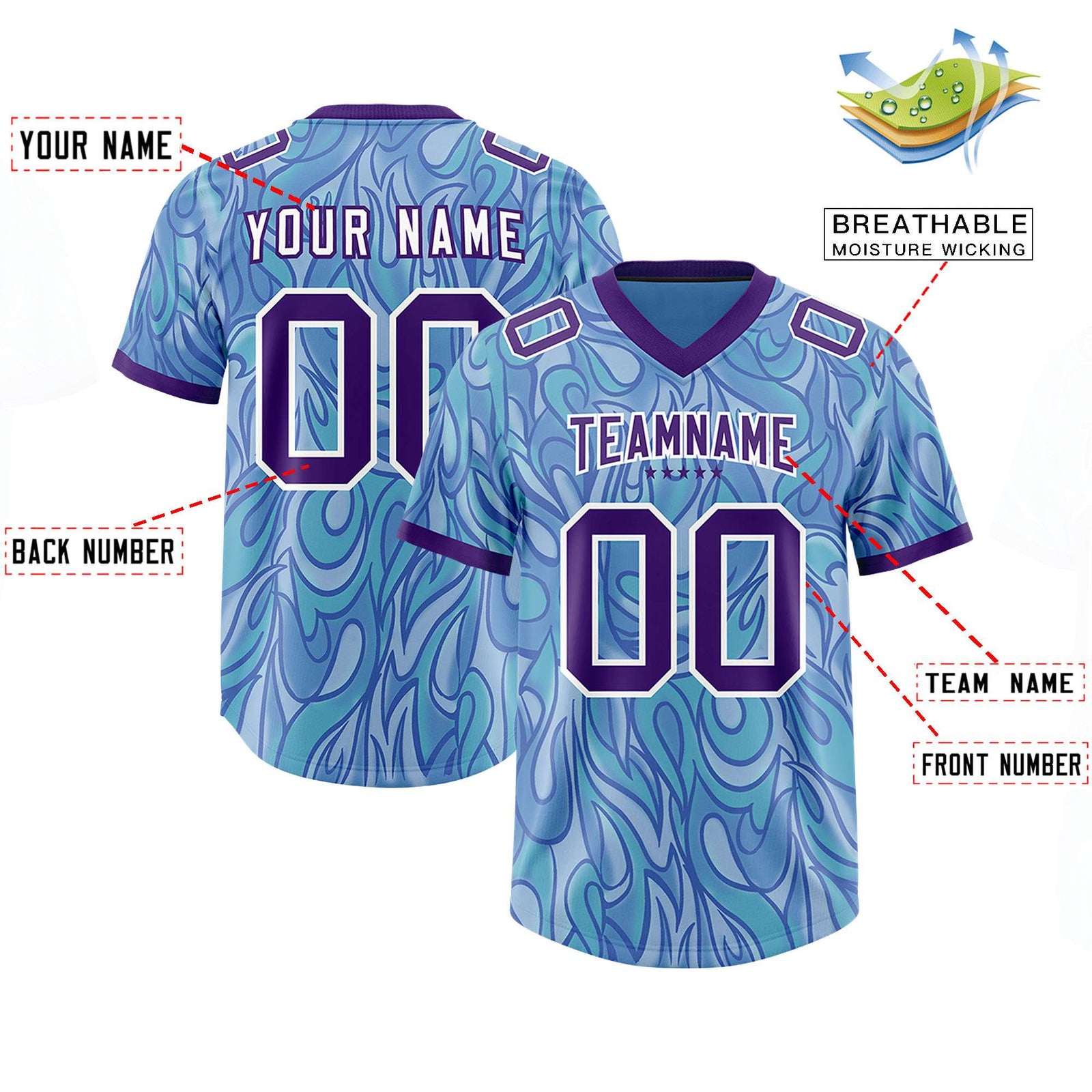Custom Light Blue Personalized Printed Graffiti Pattern Design Authentic Football Jersey