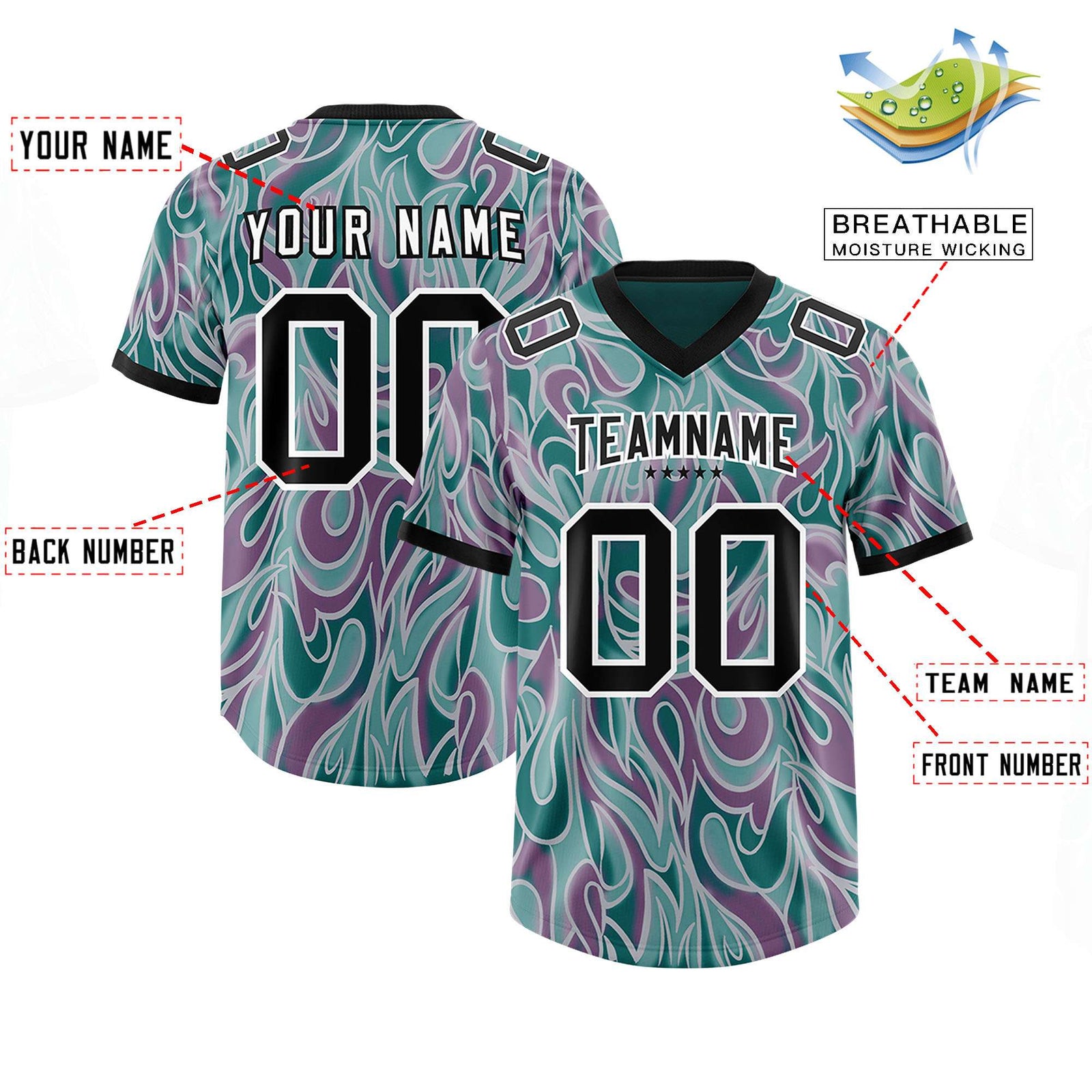 Custom Aqua Personalized Printed Graffiti Pattern Design Authentic Football Jersey