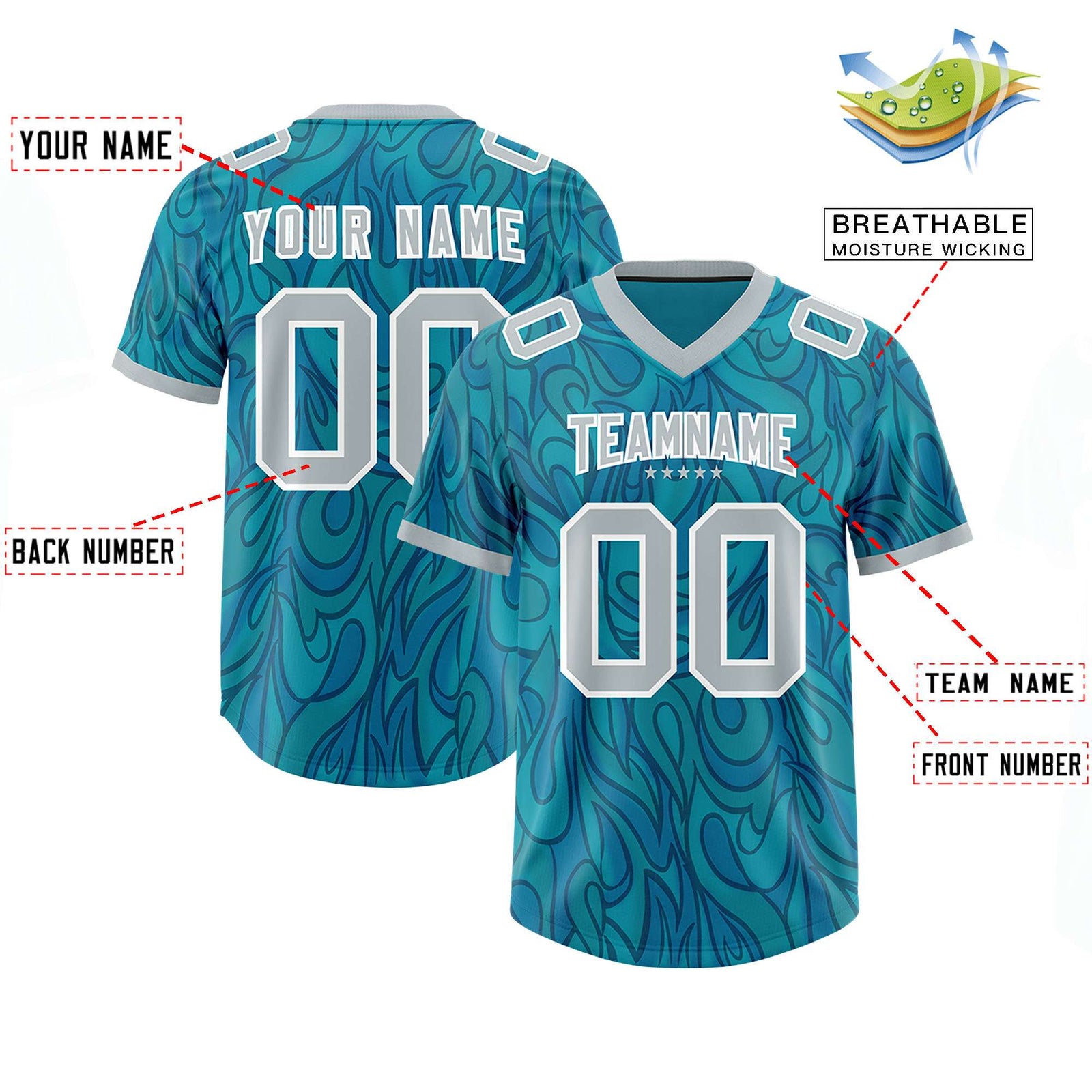 Custom Aqua Personalized Printed Graffiti Pattern Design Authentic Football Jersey
