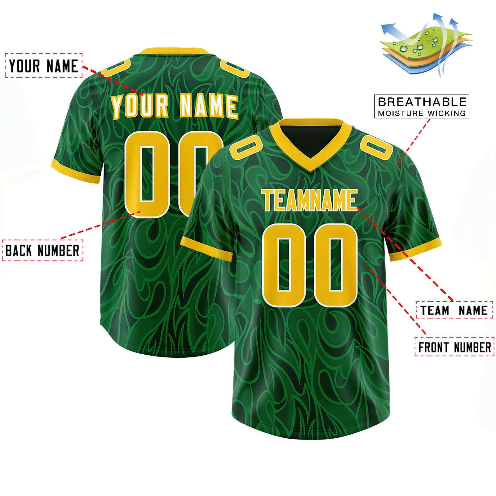Custom Green Personalized Printed Graffiti Pattern Design Authentic Football Jersey