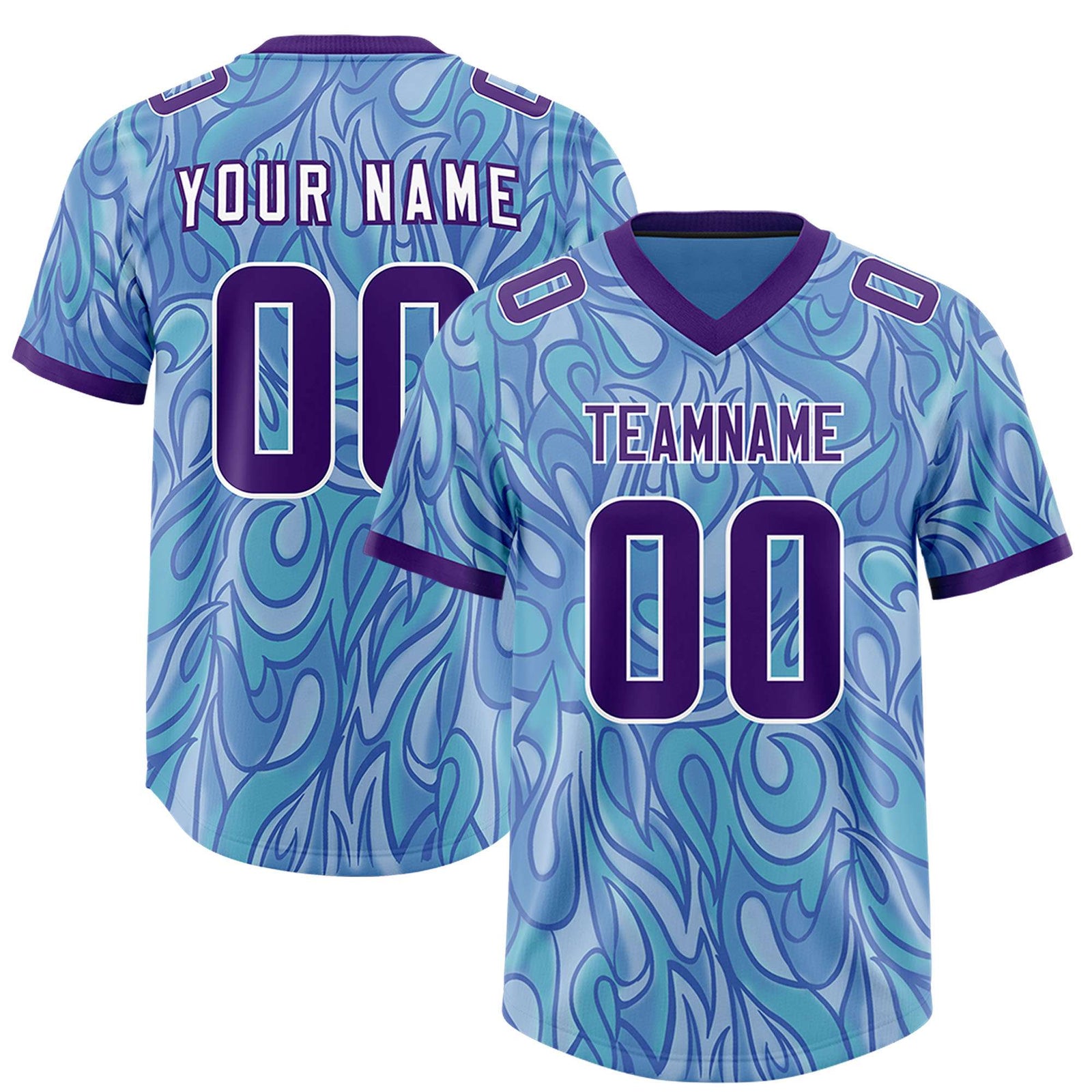 Custom Light Blue Personalized Printed Graffiti Pattern Design Authentic Football Jersey