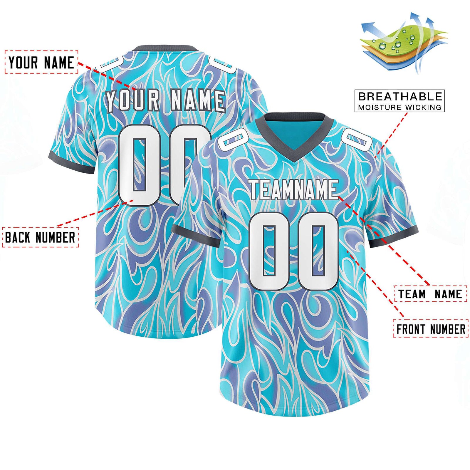 Custom Sky Blue Personalized Printed Graffiti Pattern Design Authentic Football Jersey