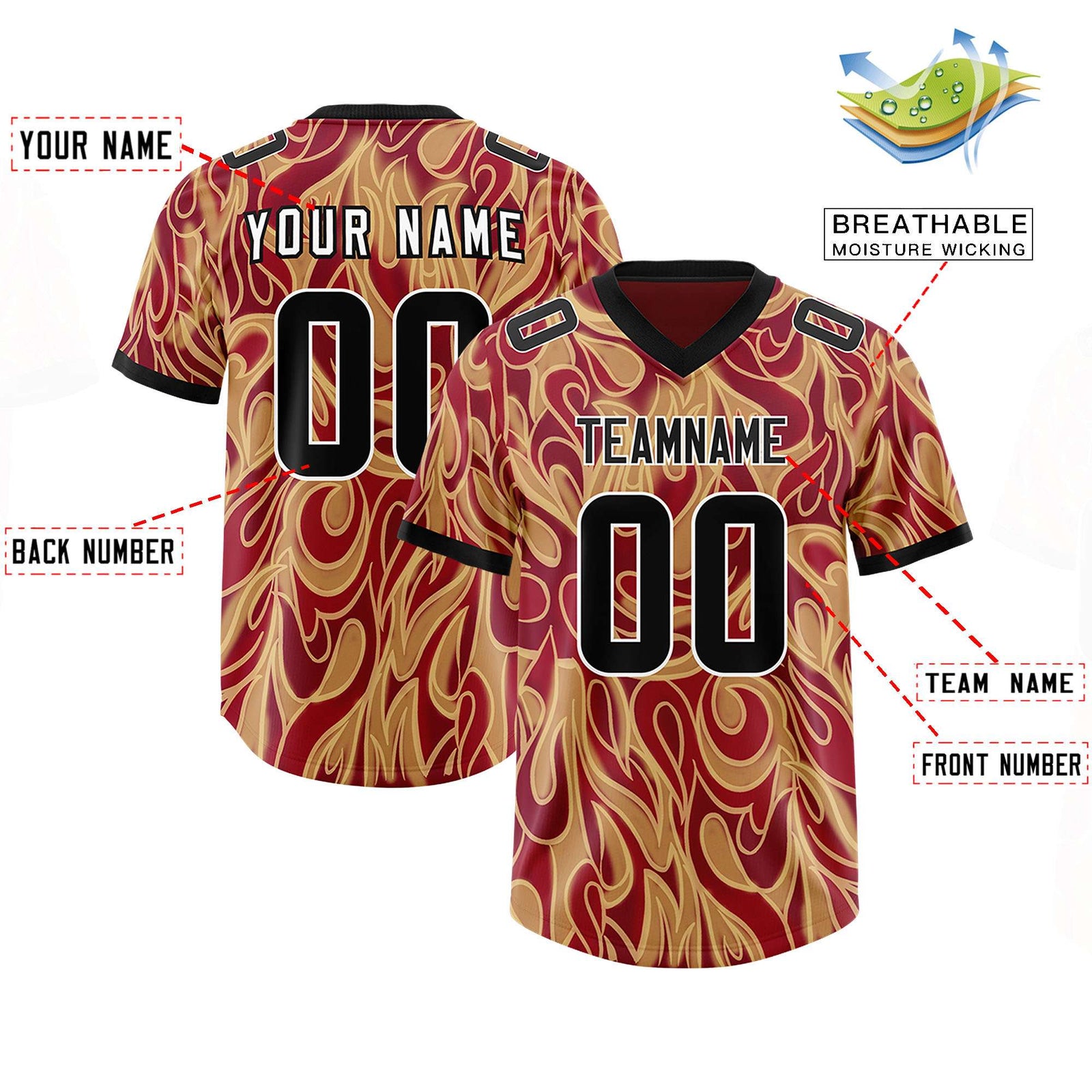Custom Crimson Personalized Printed Graffiti Pattern Design Authentic Football Jersey