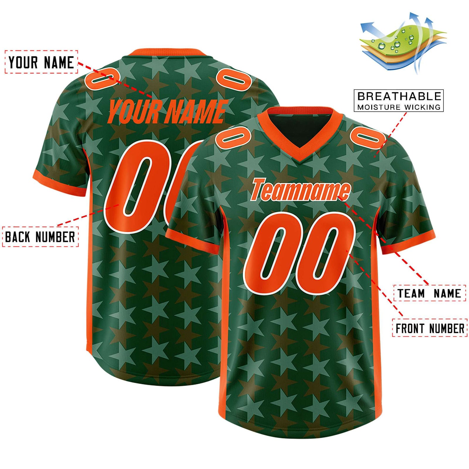 Custom Green Orange Personalized All Star Graffiti Pattern Authentic Football Jersey