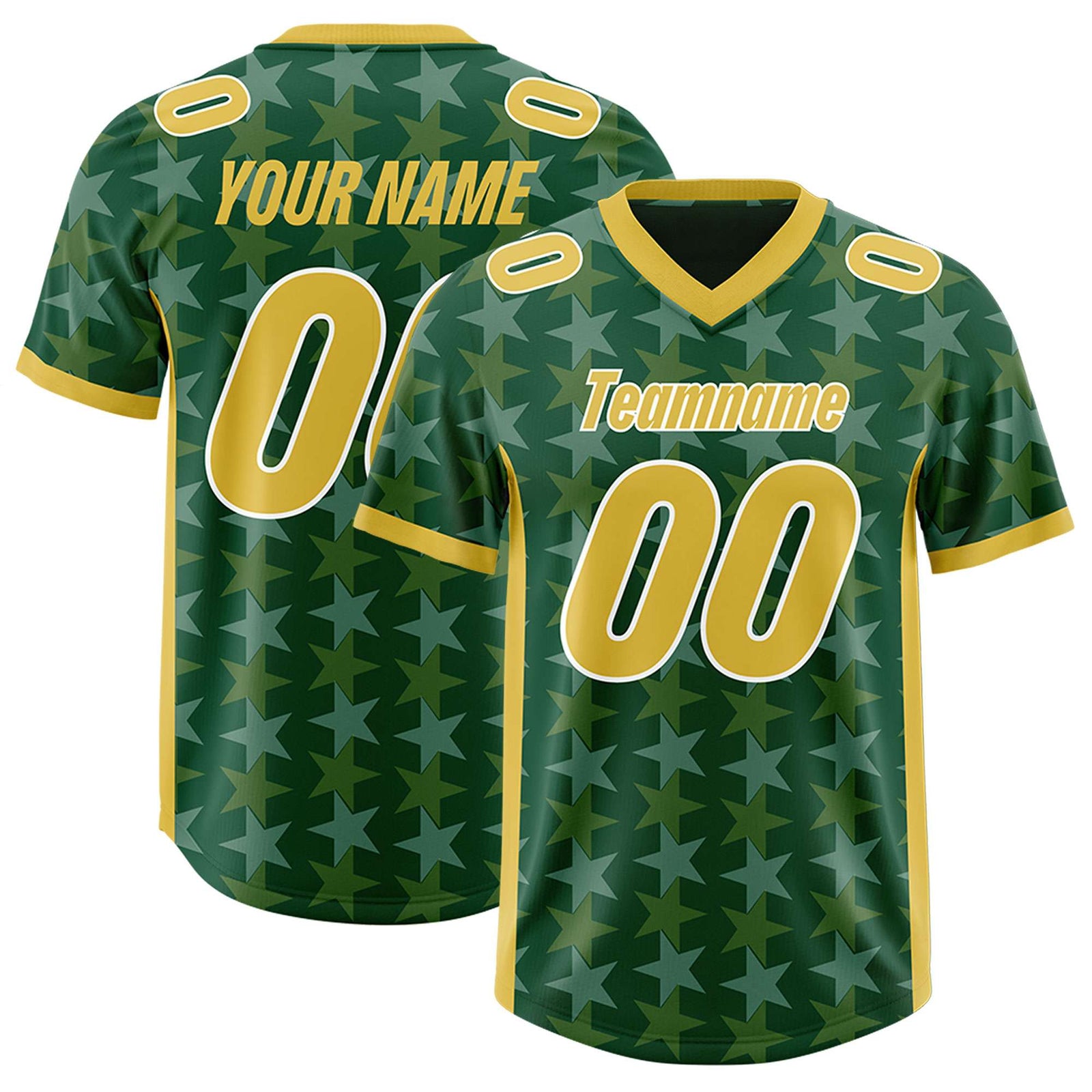Custom Green Old Gold Personalized All Star Graffiti Pattern Authentic Football Jersey