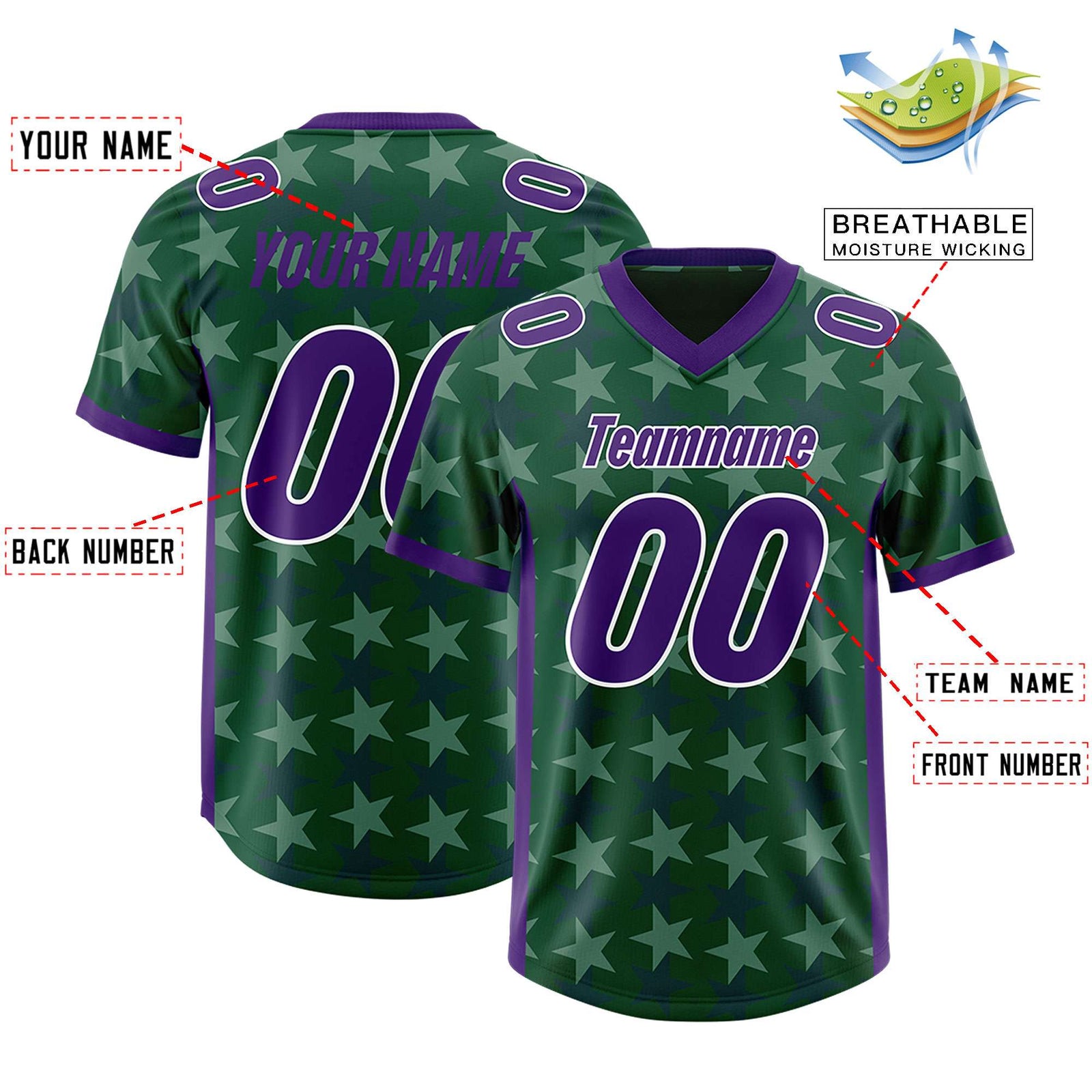 Custom Green Purple Personalized All Star Graffiti Pattern Authentic Football Jersey