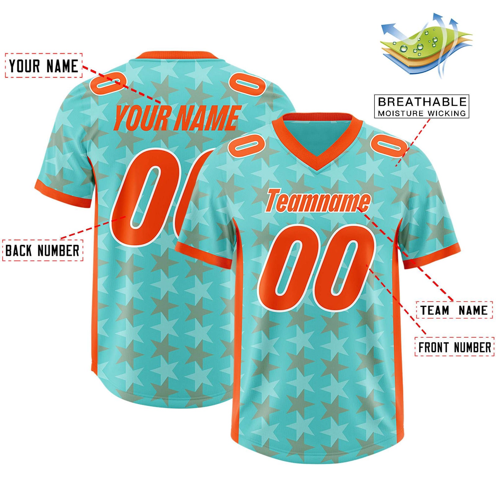 Custom Bright Green Orange Personalized All Star Graffiti Pattern Authentic Football Jersey