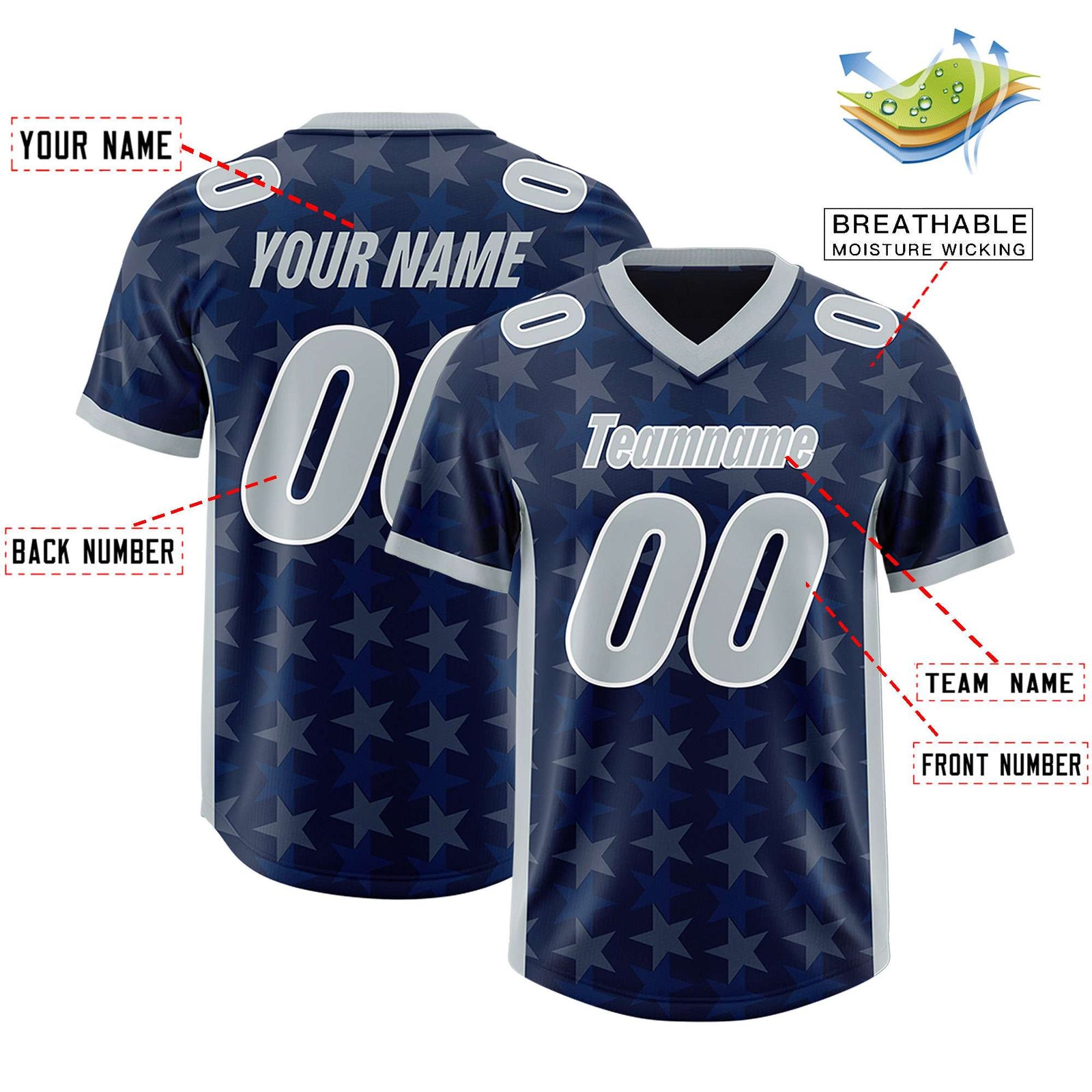 Custom Navy Grey Personalized All Star Graffiti Pattern Authentic Football Jersey