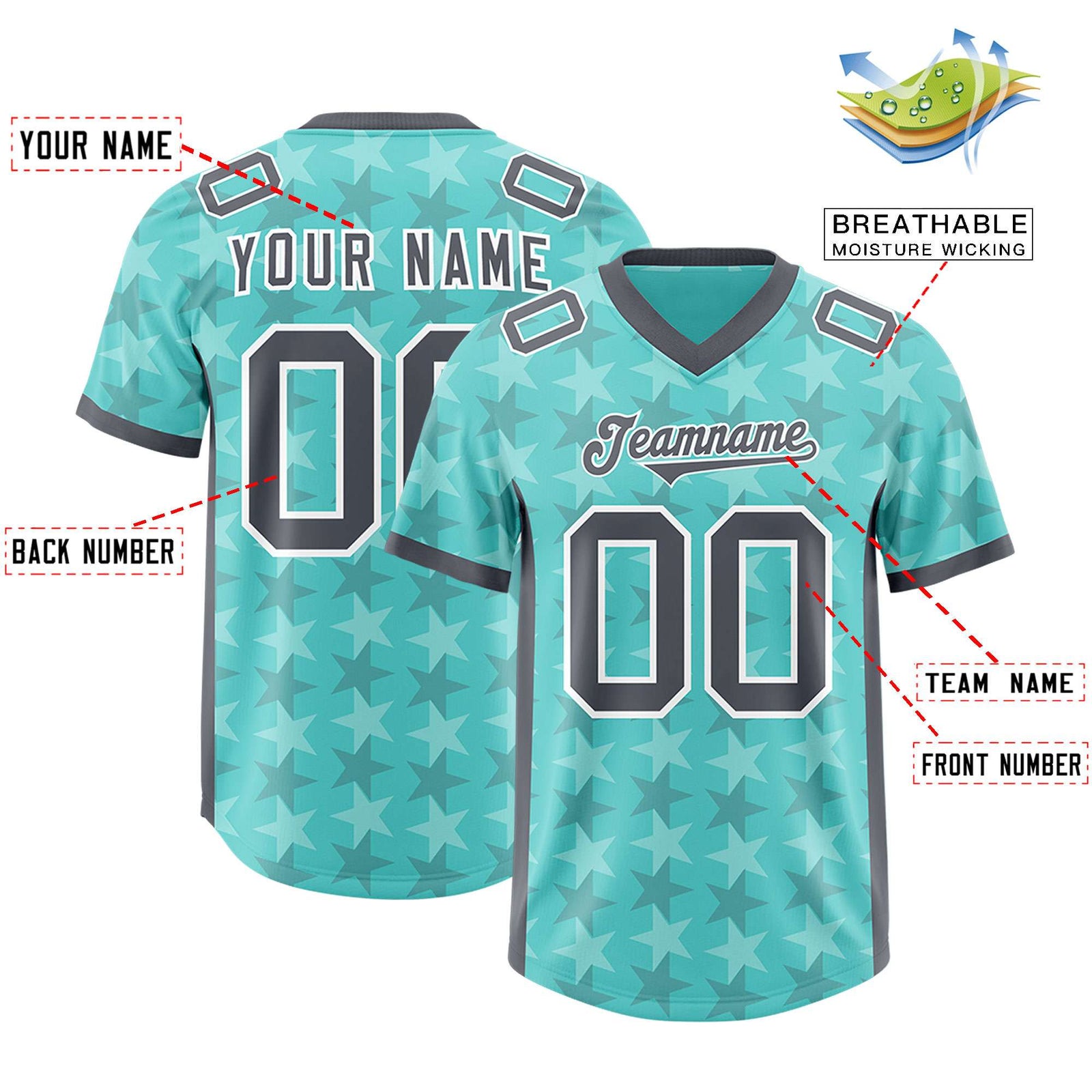 Custom Bright Green Dark Gray Personalized All Star Graffiti Pattern Authentic Football Jersey