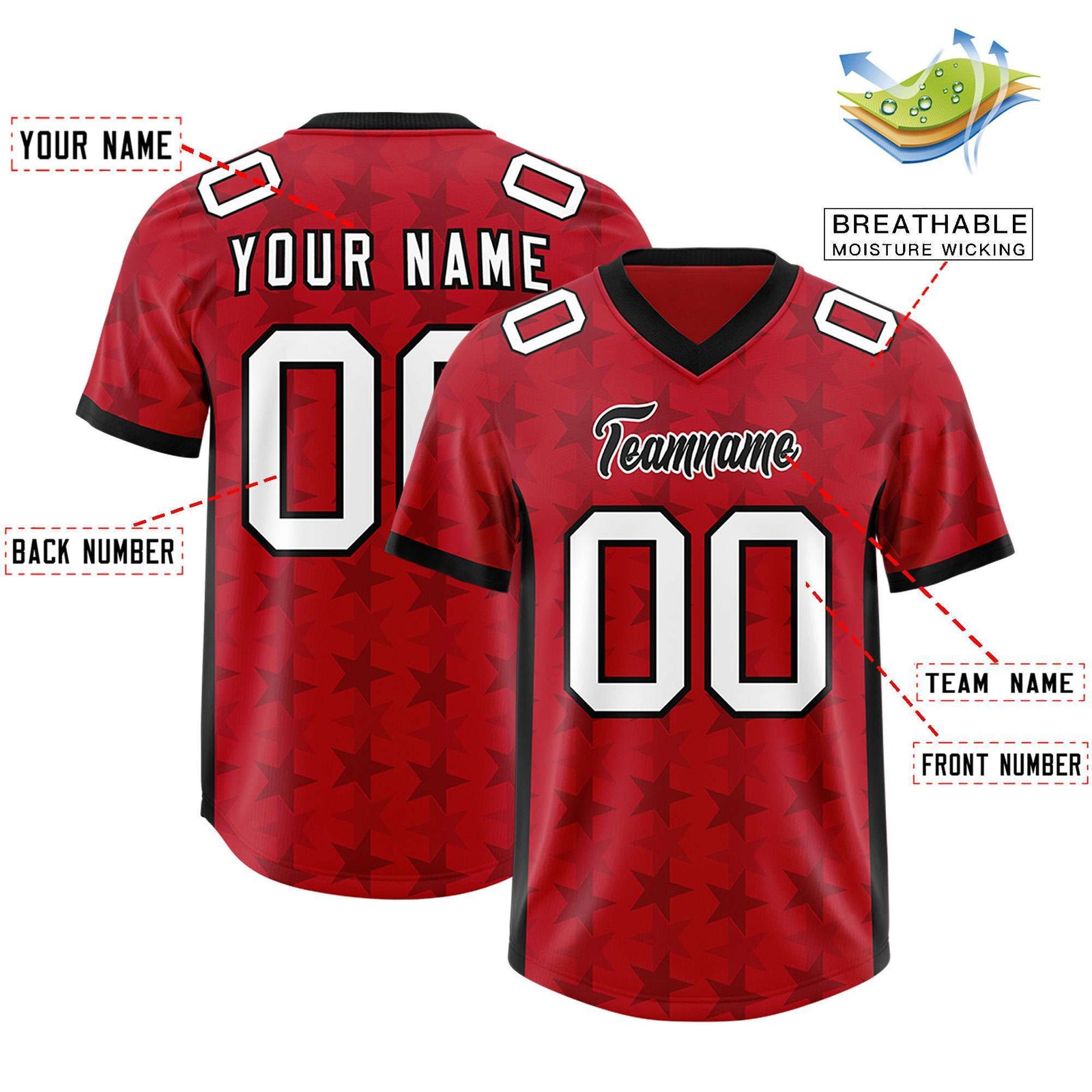 Custom Red Black Personalized All Star Graffiti Pattern Authentic Football Jersey