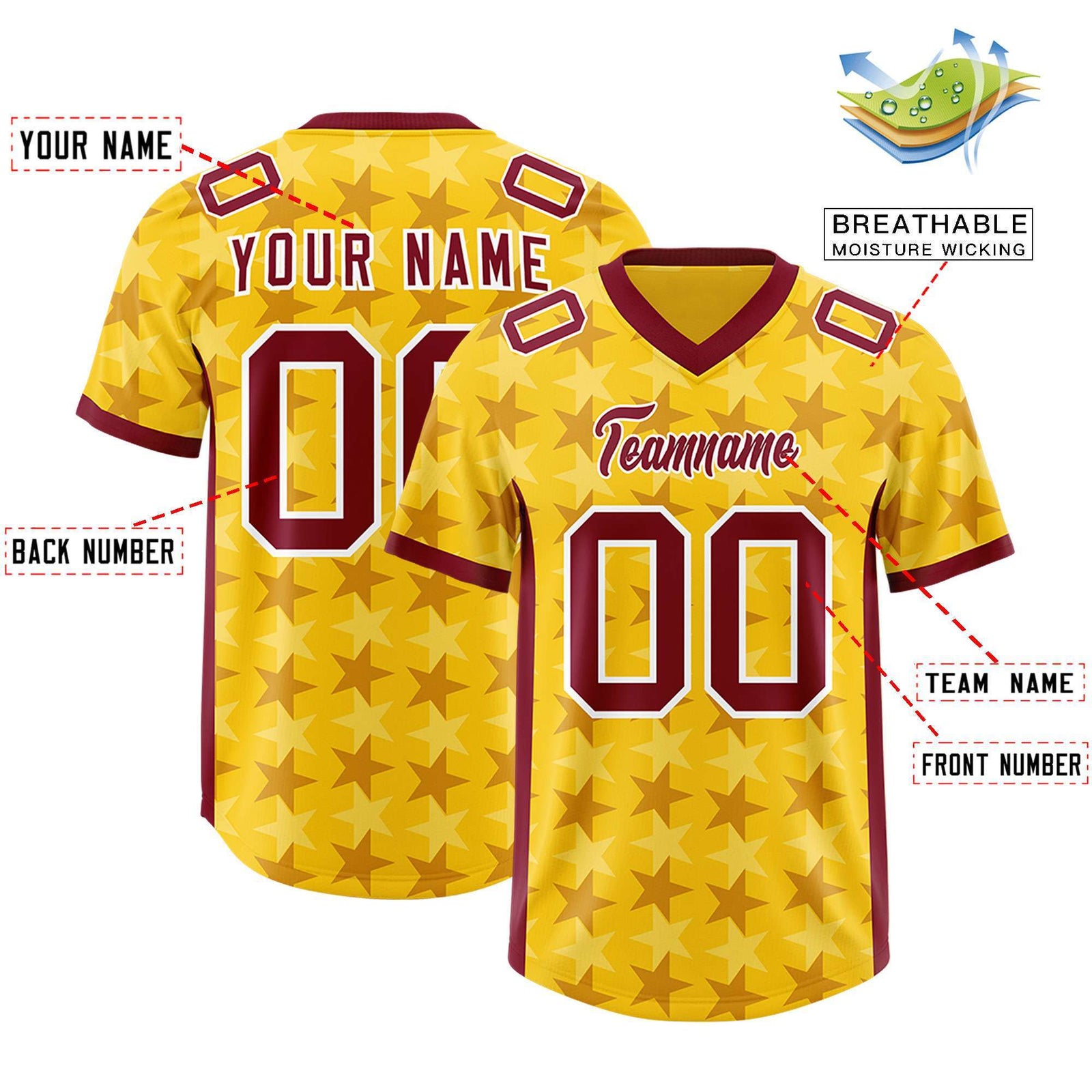 Custom Gold Crimson Personalized All Star Graffiti Pattern Authentic Football Jersey