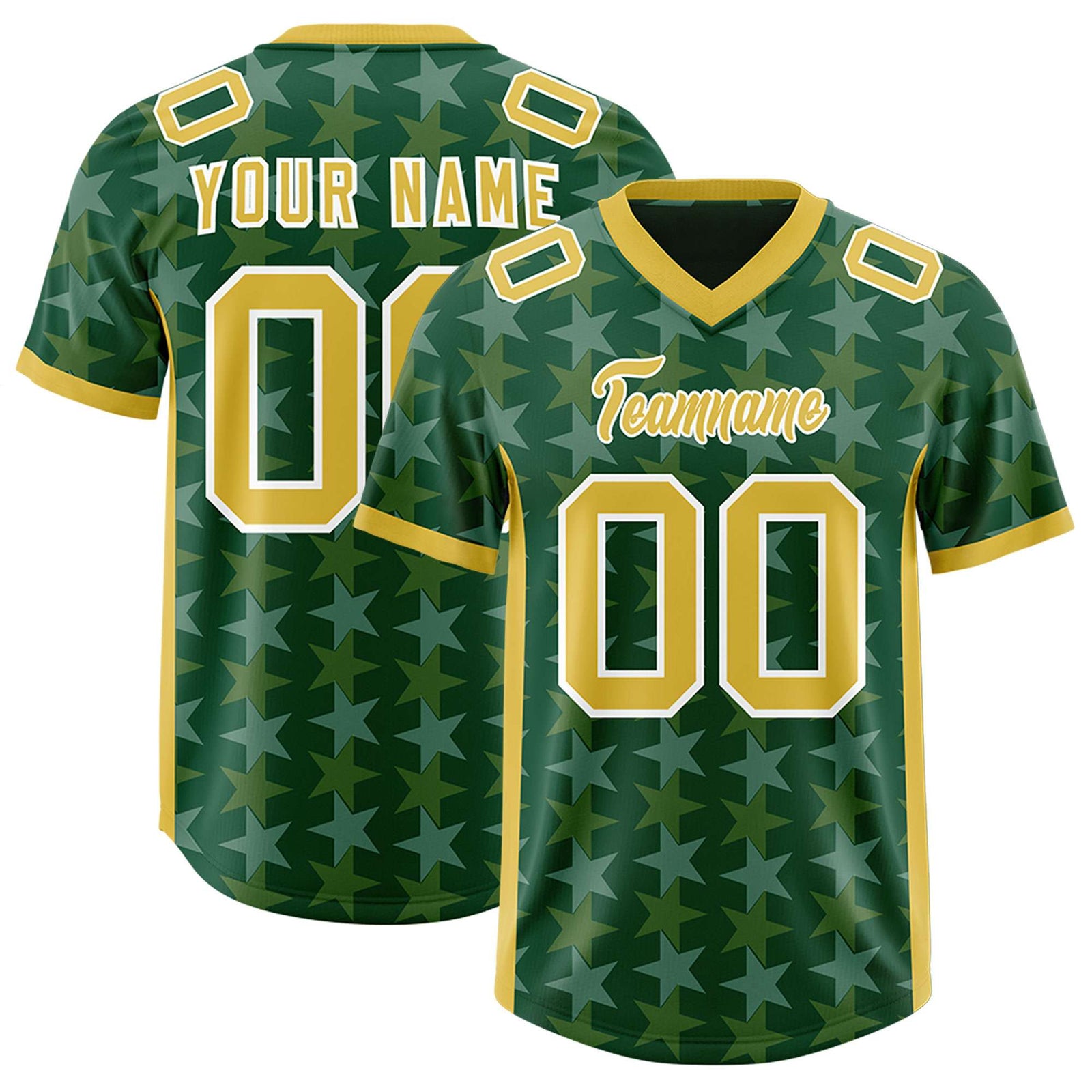 Custom Green Old Gold Personalized All Star Graffiti Pattern Authentic Football Jersey