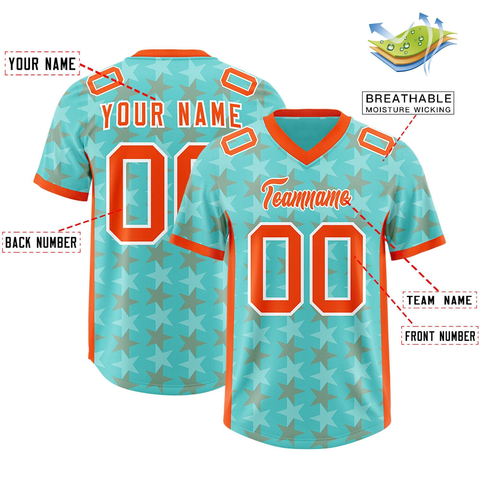 Custom Bright Green Orange Personalized All Star Graffiti Pattern Authentic Football Jersey