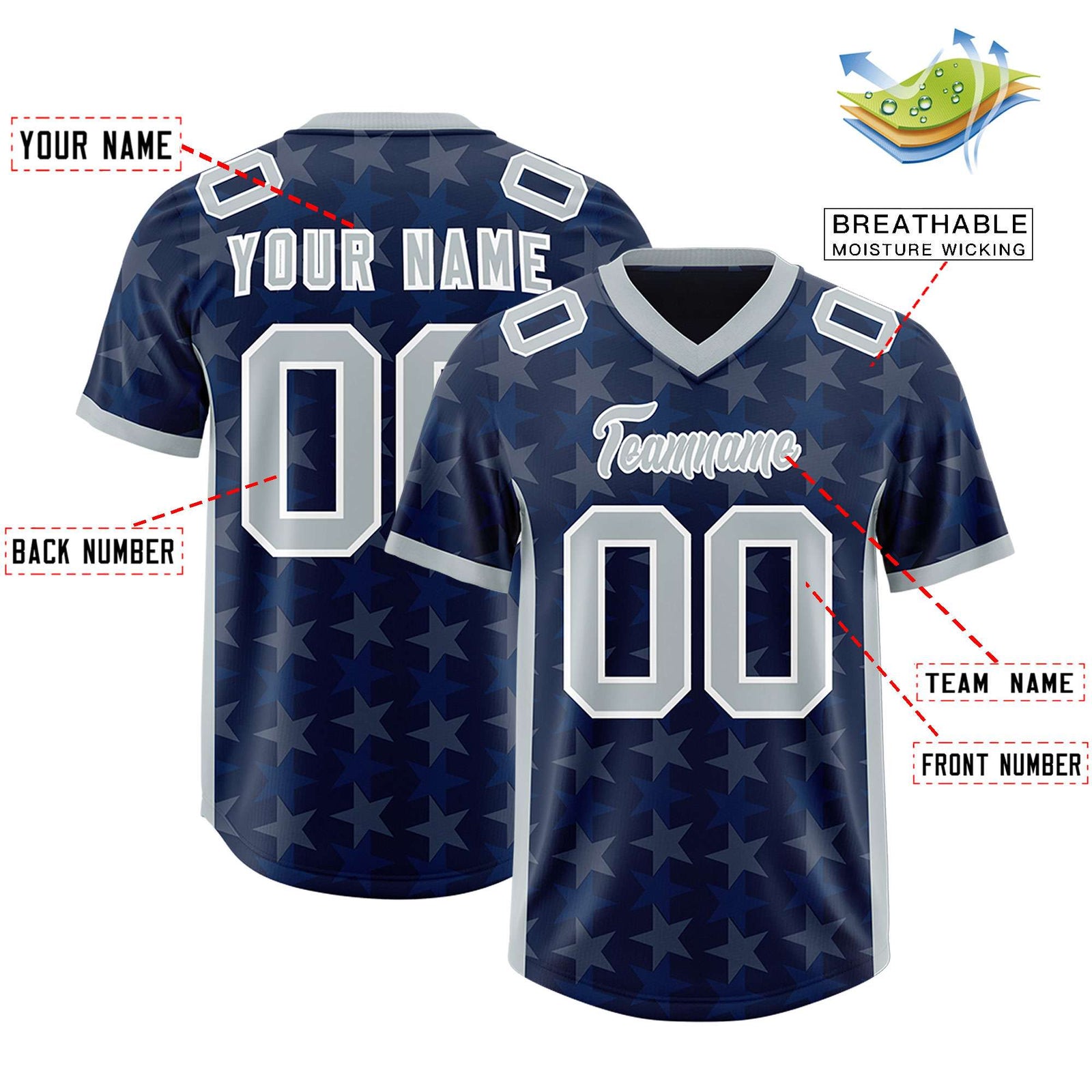 Custom Navy Grey Personalized All Star Graffiti Pattern Authentic Football Jersey