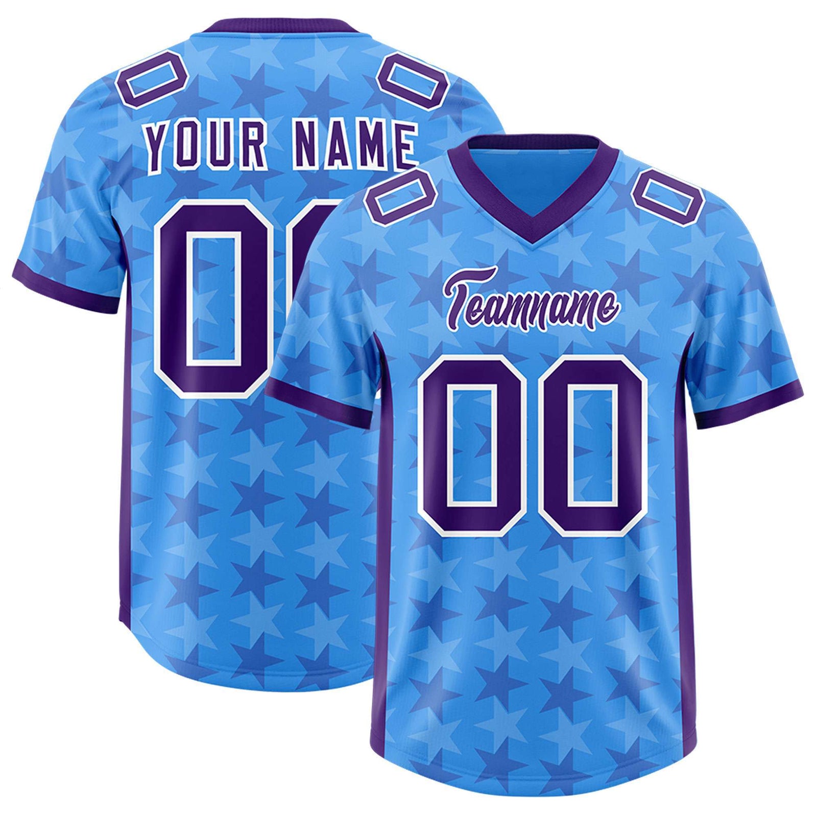 Custom Light Blue Purple Personalized All Star Graffiti Pattern Authentic Football Jersey