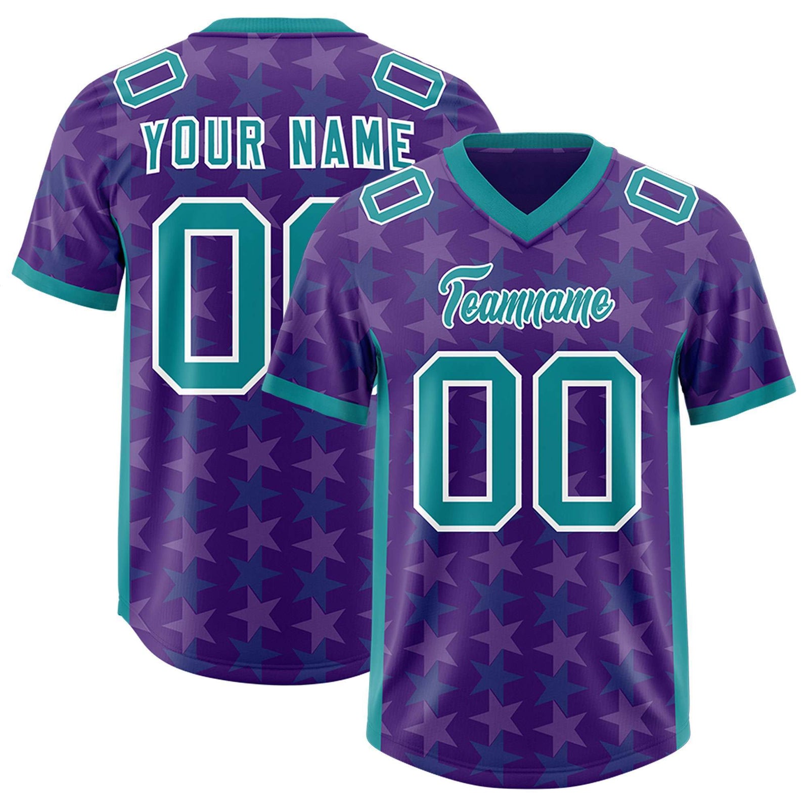 Custom Purple Aqua Personalized All Star Graffiti Pattern Authentic Football Jersey