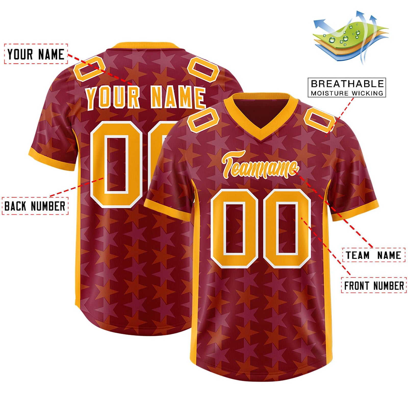 Custom Crimson Yellow Personalized All Star Graffiti Pattern Authentic Football Jersey