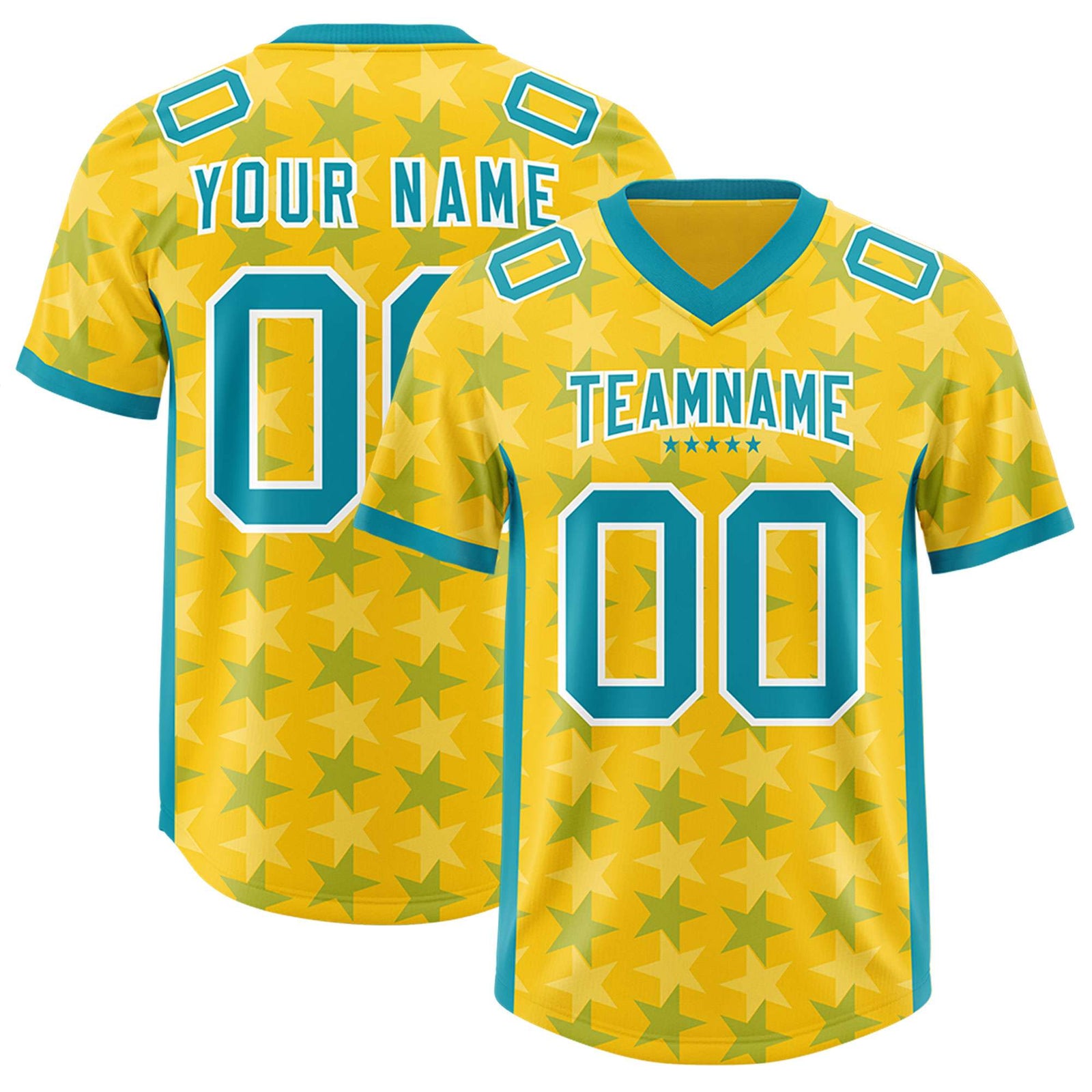 Custom Gold Aqua Personalized All Star Graffiti Pattern Authentic Football Jersey