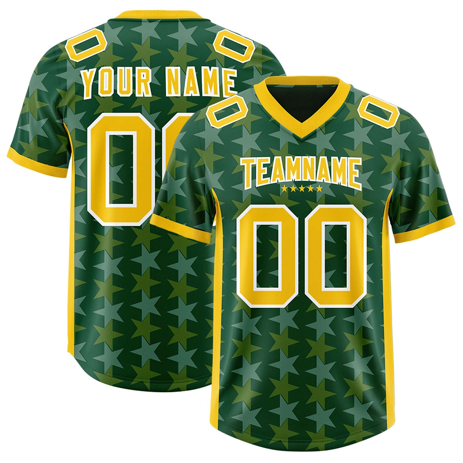 Custom Green Gold Personalized All Star Graffiti Pattern Authentic Football Jersey