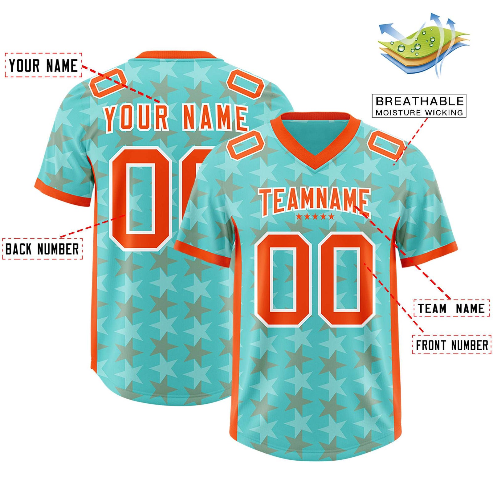Custom Bright Green Orange Personalized All Star Graffiti Pattern Authentic Football Jersey