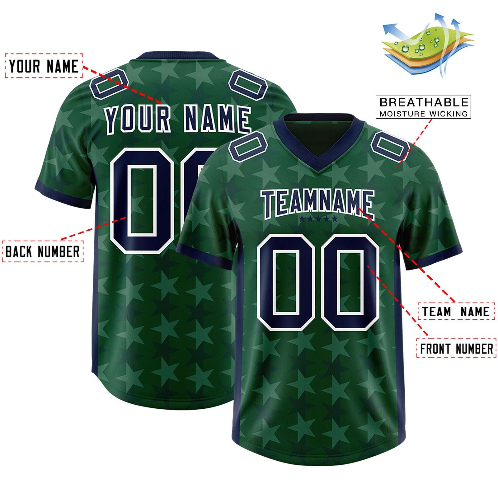 Custom Green Navy Personalized All Star Graffiti Pattern Authentic Football Jersey