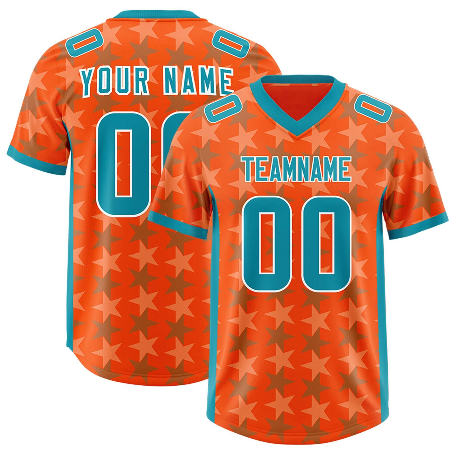 Custom Orange Aqua Personalized All Star Graffiti Pattern Authentic Football Jersey