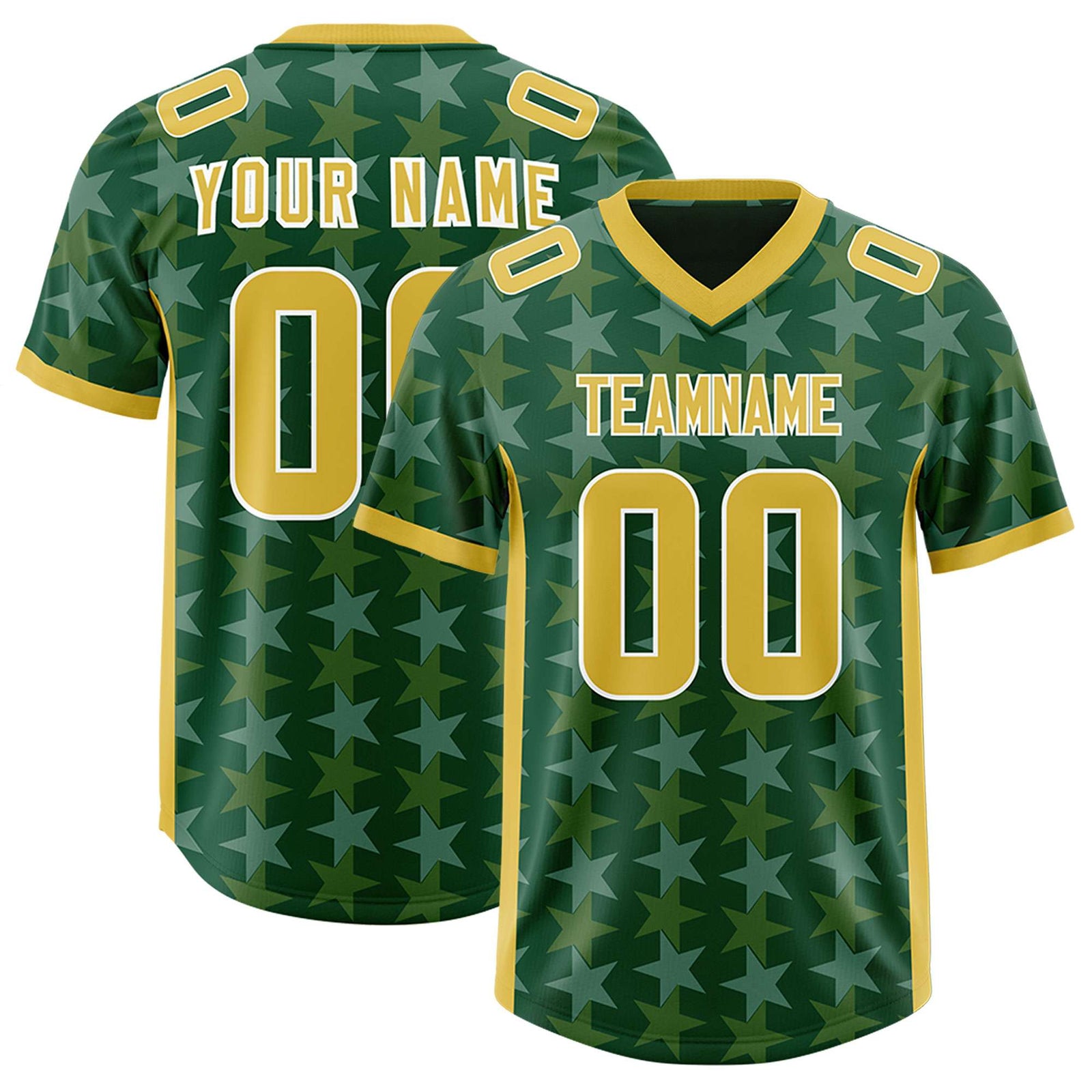 Custom Green Old Gold Personalized All Star Graffiti Pattern Authentic Football Jersey