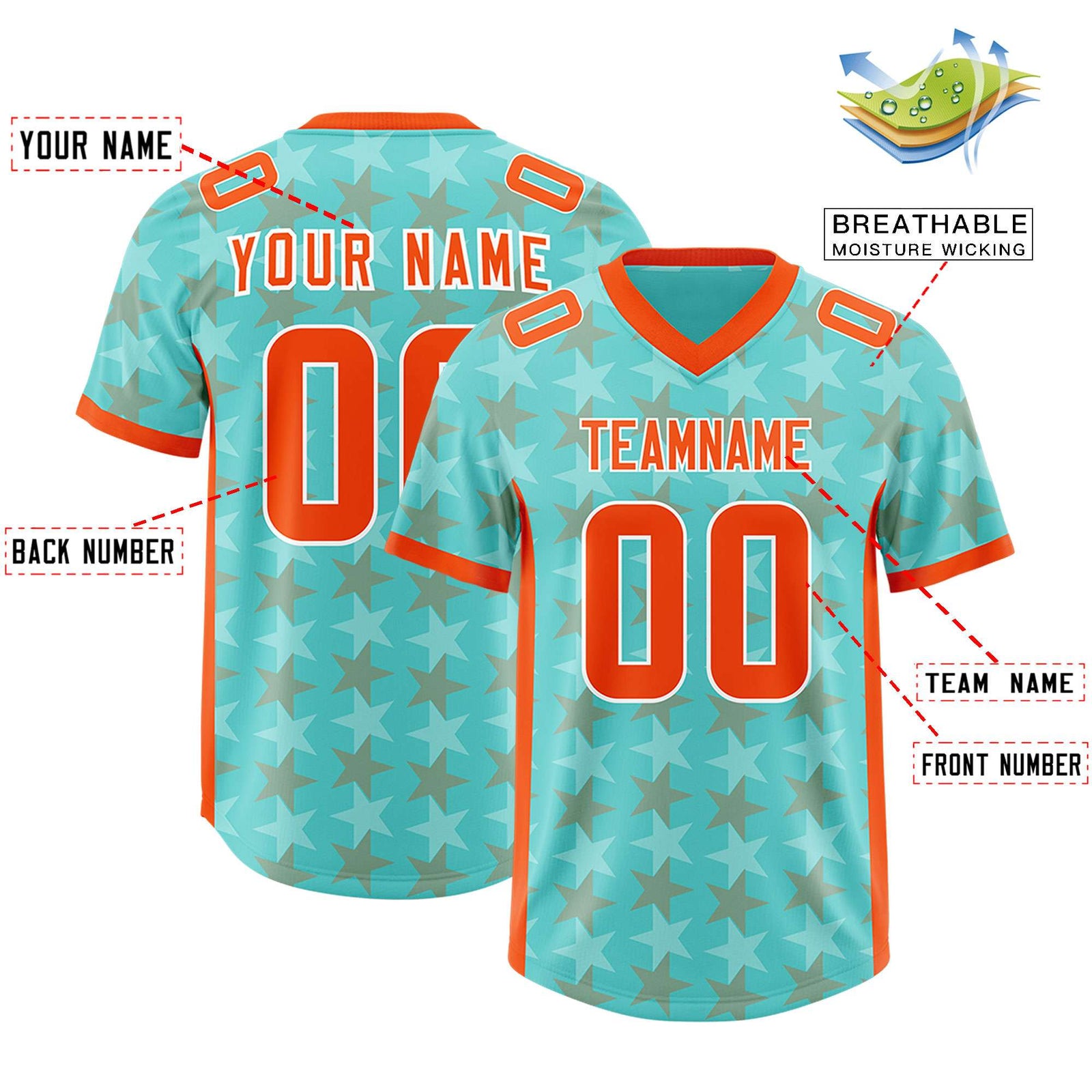 Custom Bright Green Orange Personalized All Star Graffiti Pattern Authentic Football Jersey