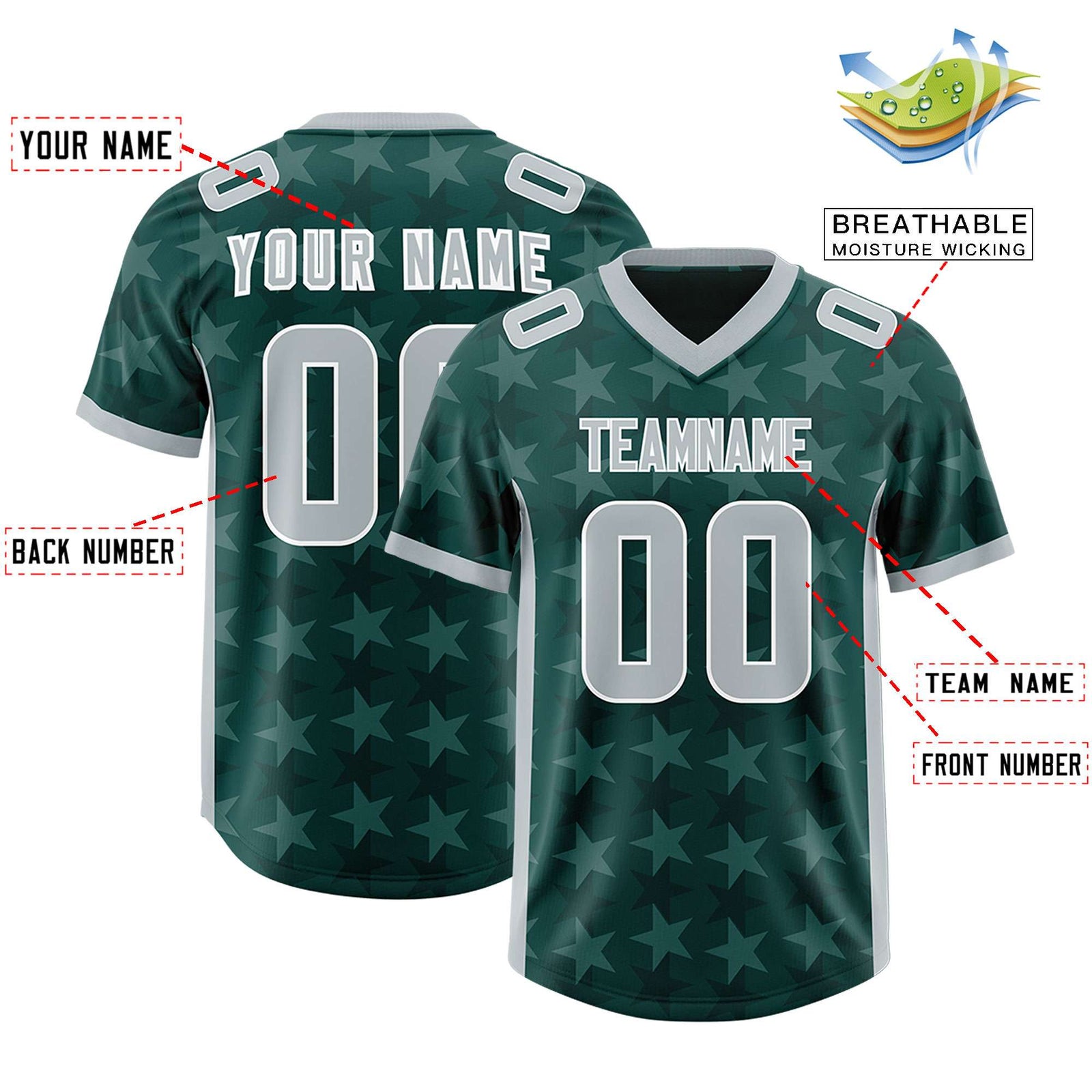 Custom Midnight Green Grey Personalized All Star Graffiti Pattern Authentic Football Jersey