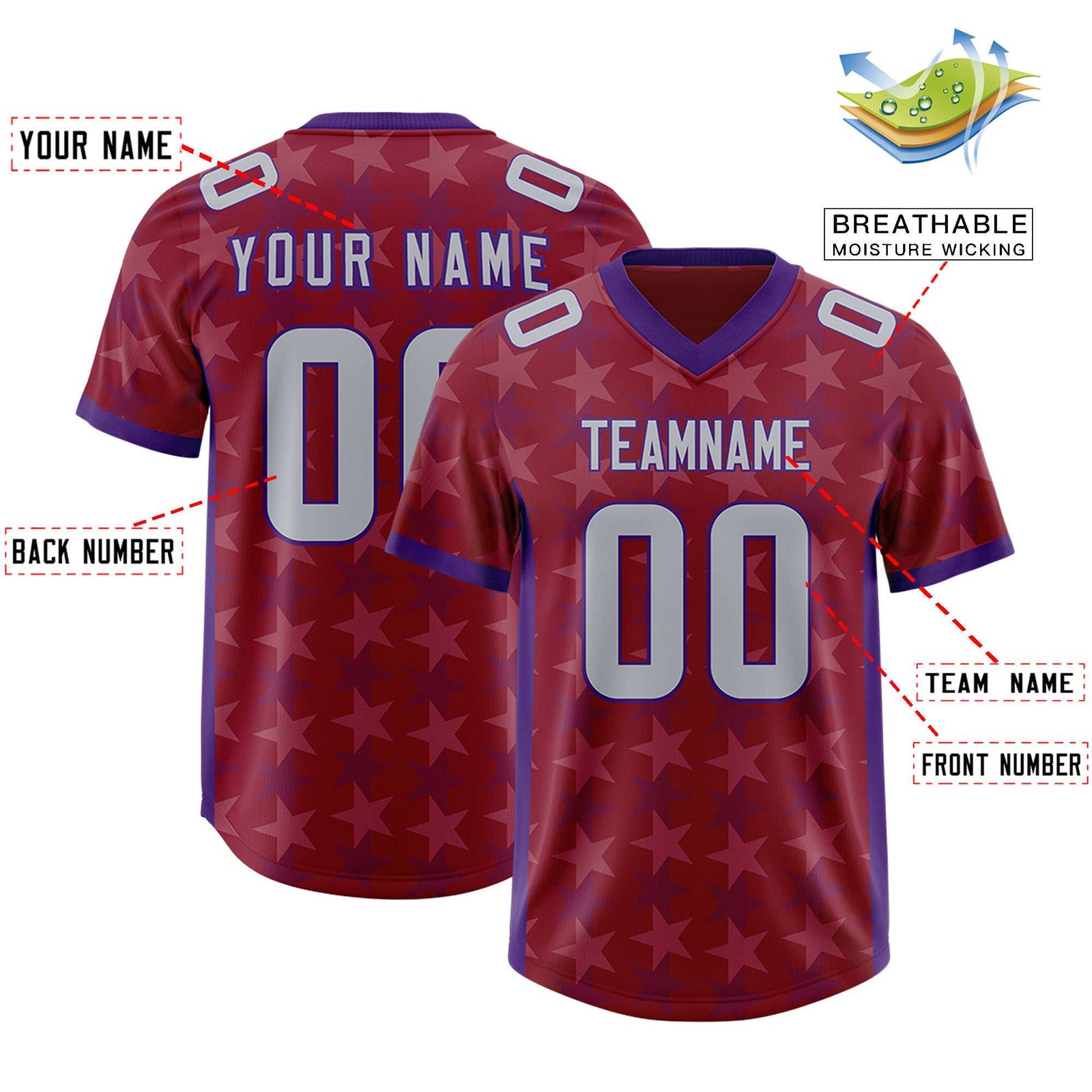 Custom Crimson Purple Personalized All Star Graffiti Pattern Authentic Football Jersey
