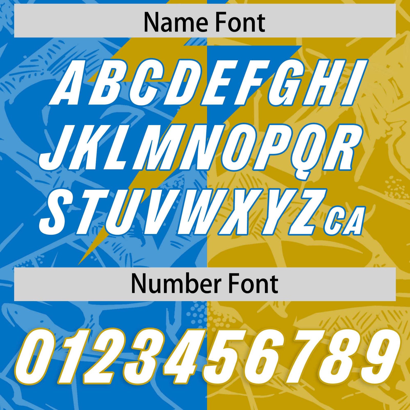 Custom Panther Blue Old Gold Split Personalized Lightning Pattern Football Jersey