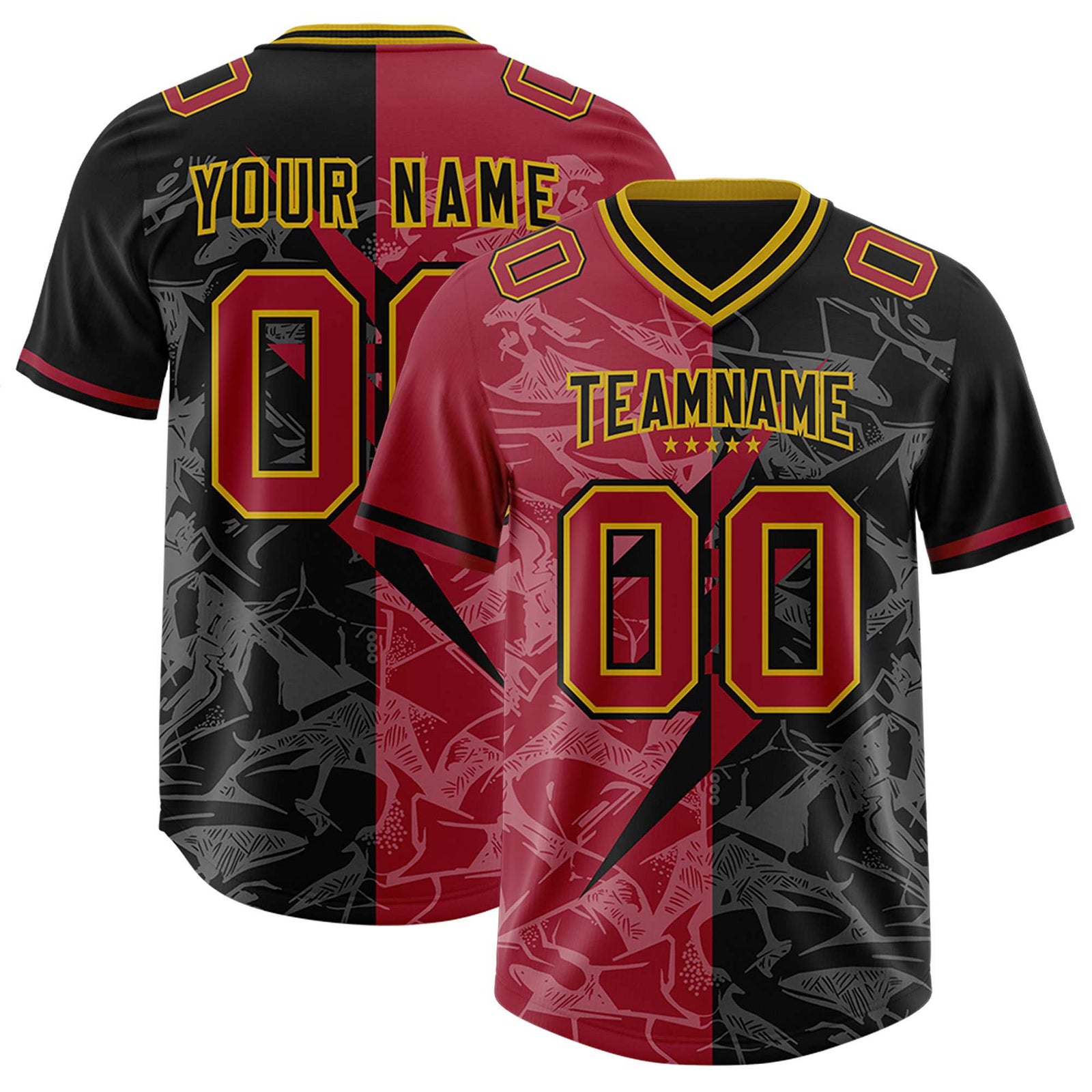 Custom Black Cardinal Split Personalized Lightning Pattern Football Jersey