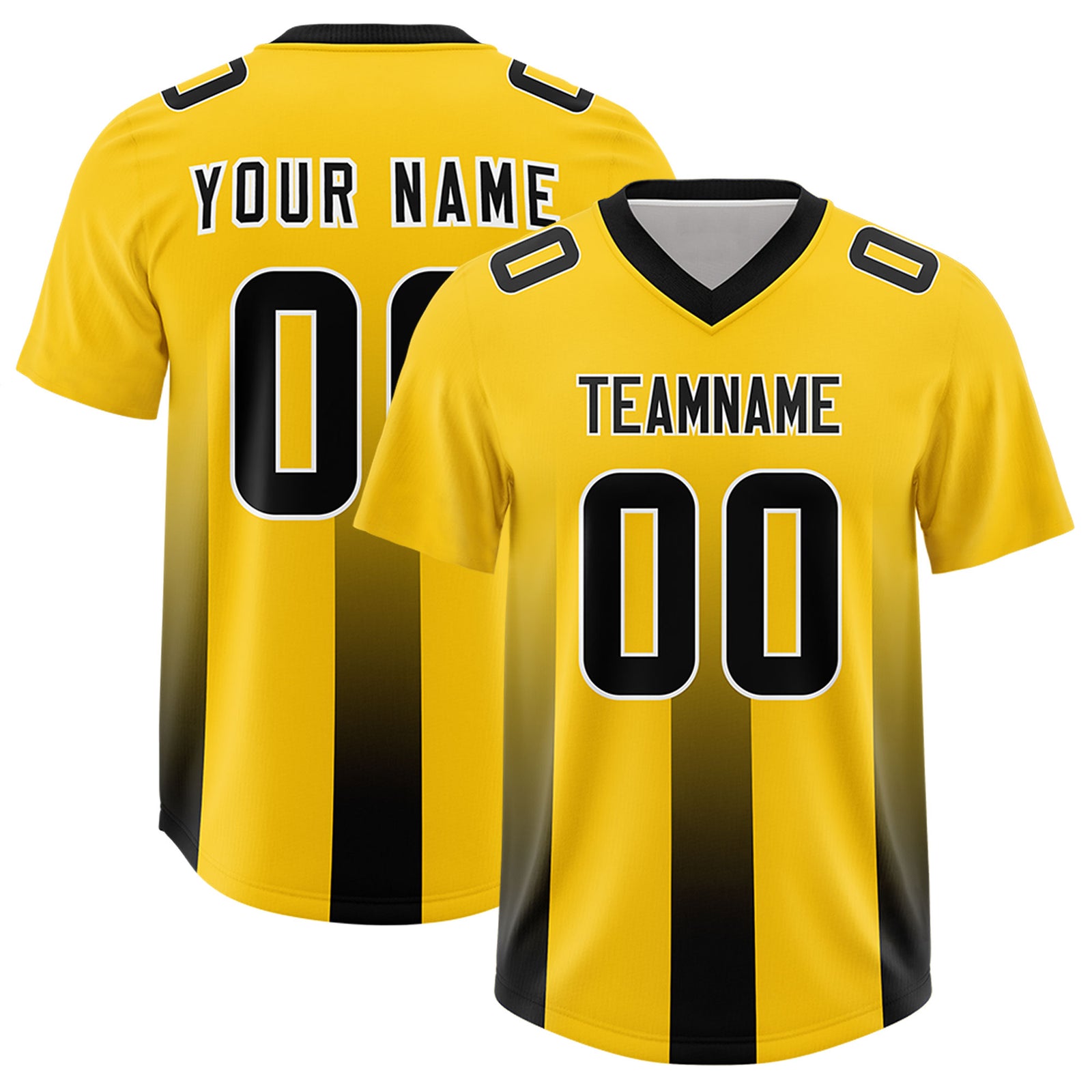 Custom Yellow Black Vertical Width Stripe Gradient Fashion Personalized Team Football Jersey