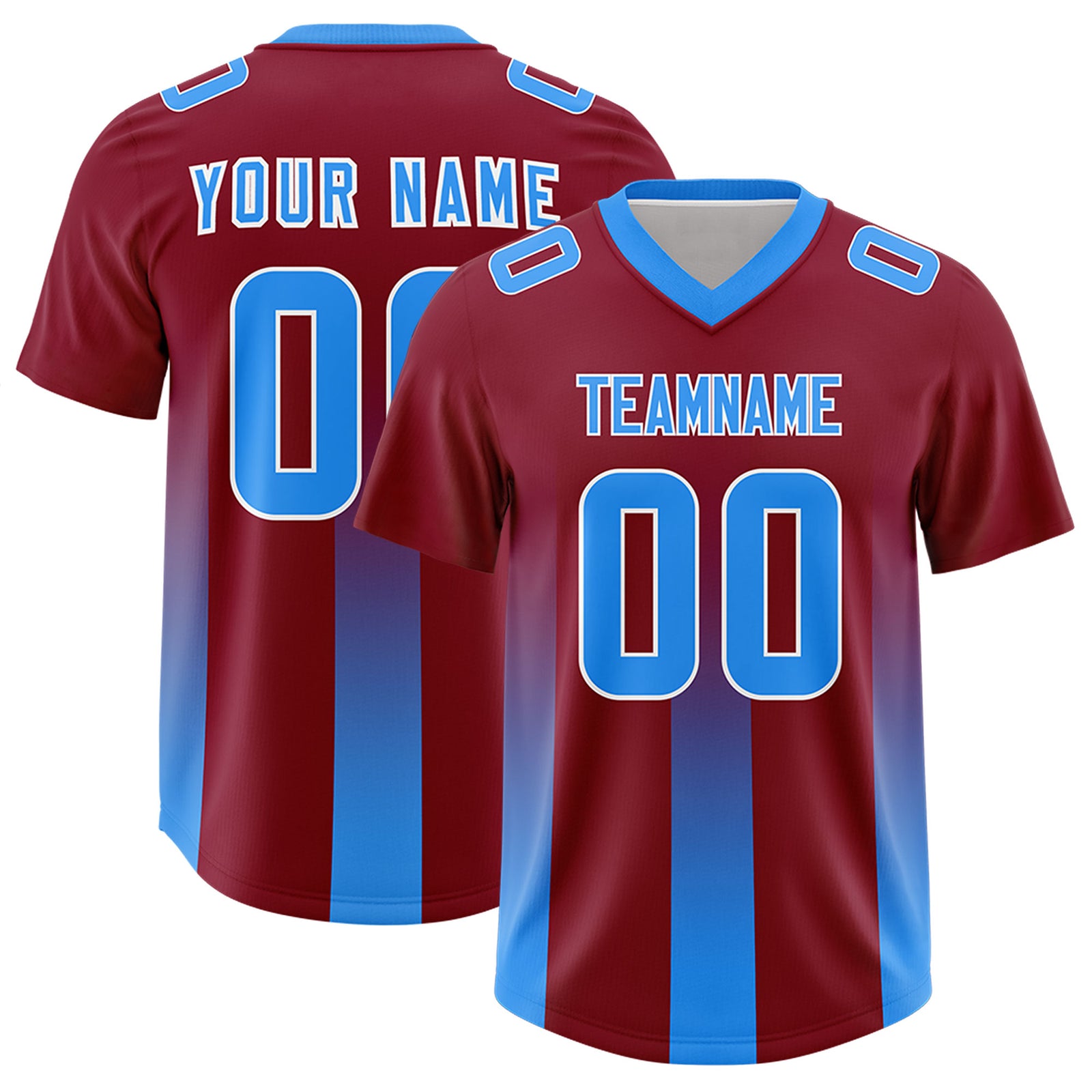 Custom Cardinal Light Blue Vertical Width Stripe Gradient Fashion Personalized Team Football Jersey