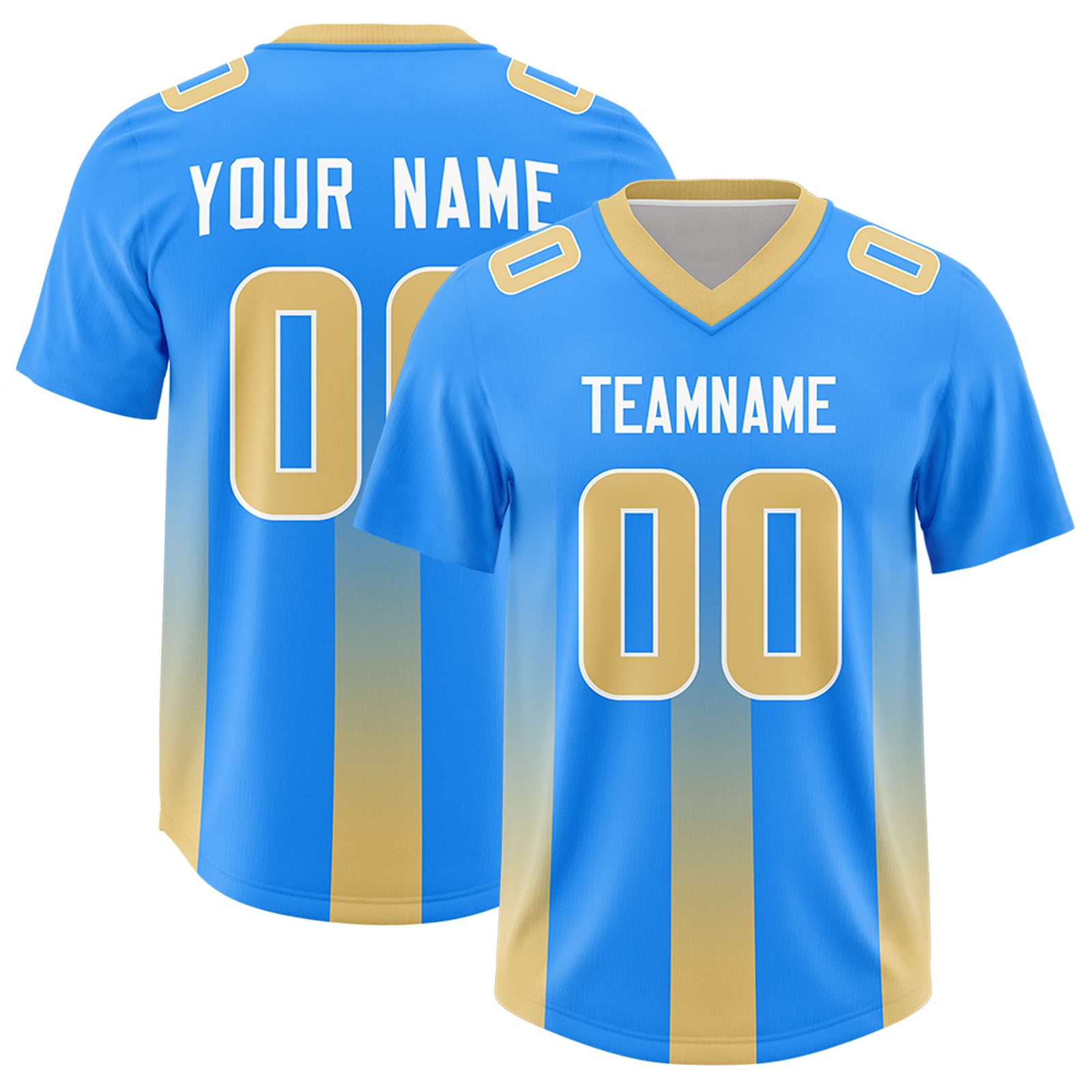 Custom Light Blue Khaki Vertical Width Stripe Gradient Fashion Personalized Team Football Jersey