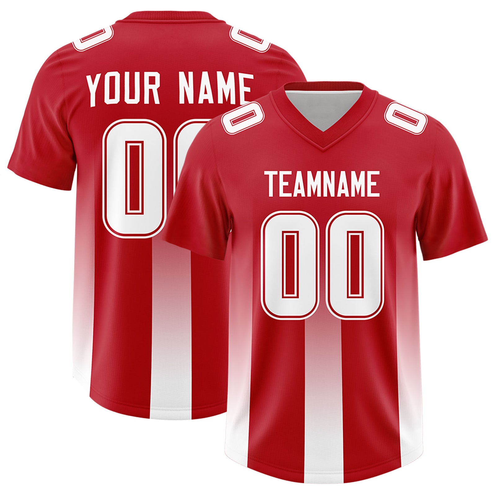 Custom Red White Vertical Width Stripe Gradient Fashion Personalized Team Football Jersey