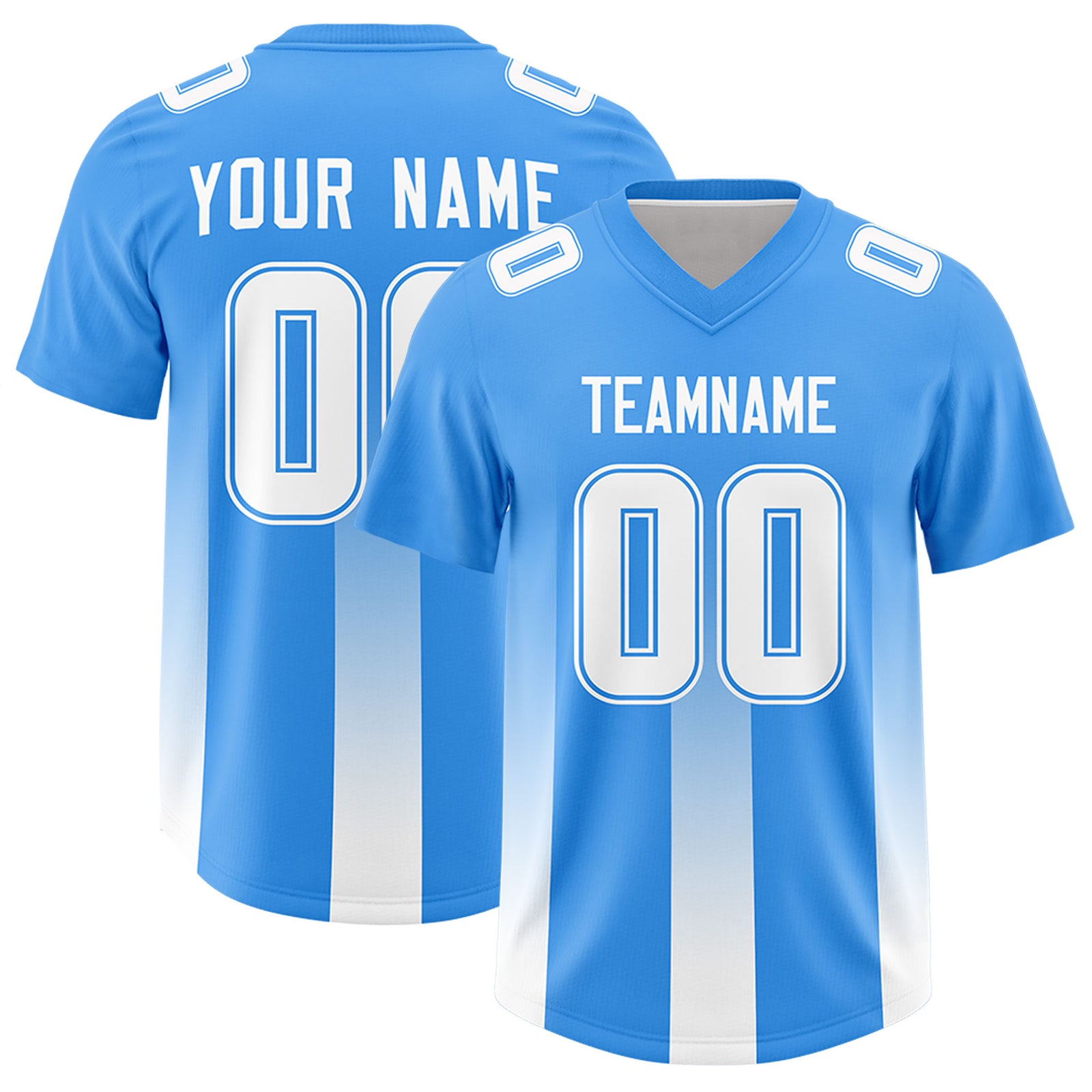 Custom Light Blue White Vertical Width Stripe Gradient Fashion Personalized Team Football Jersey