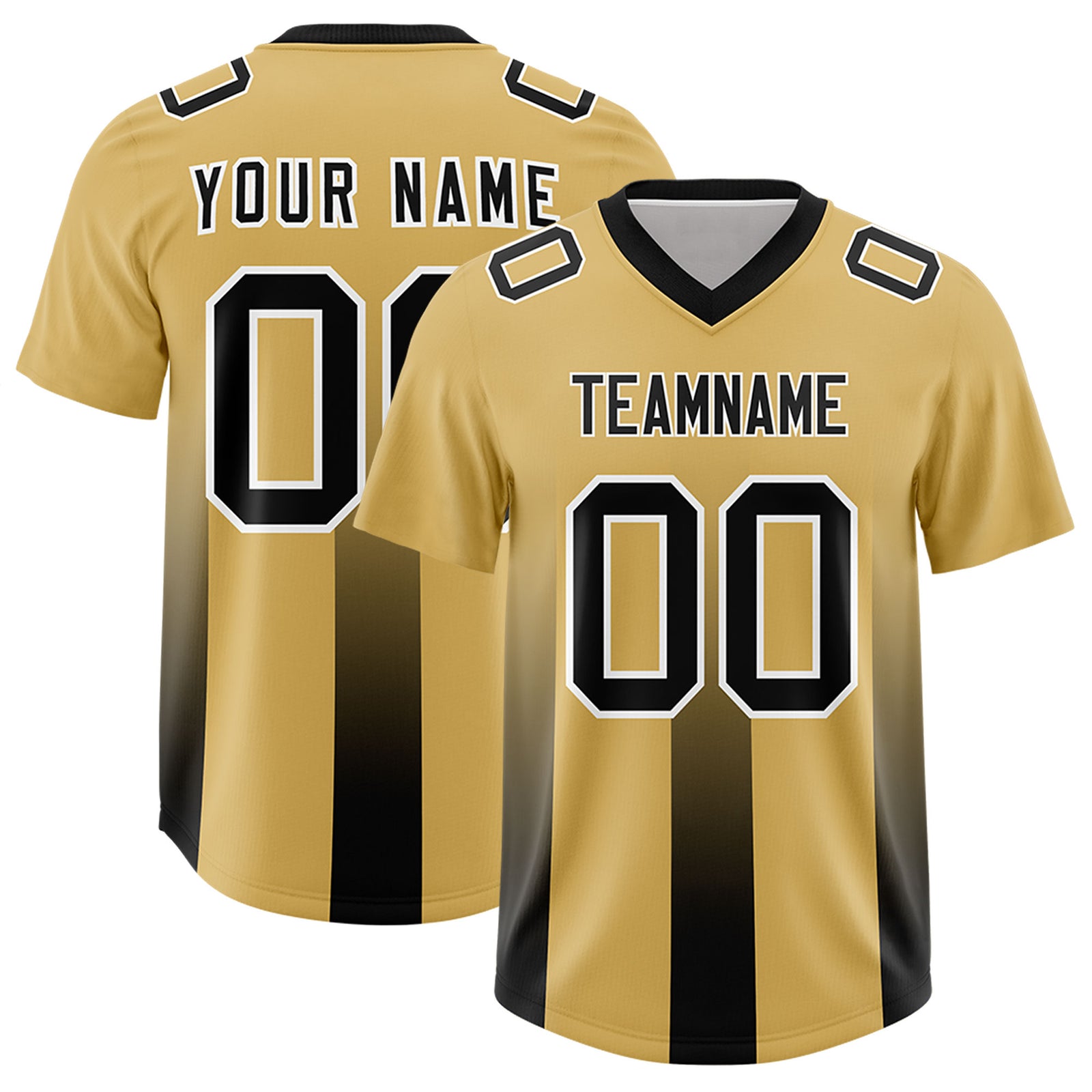 Custom Khaki Black Vertical Width Stripe Gradient Fashion Personalized Team Football Jersey