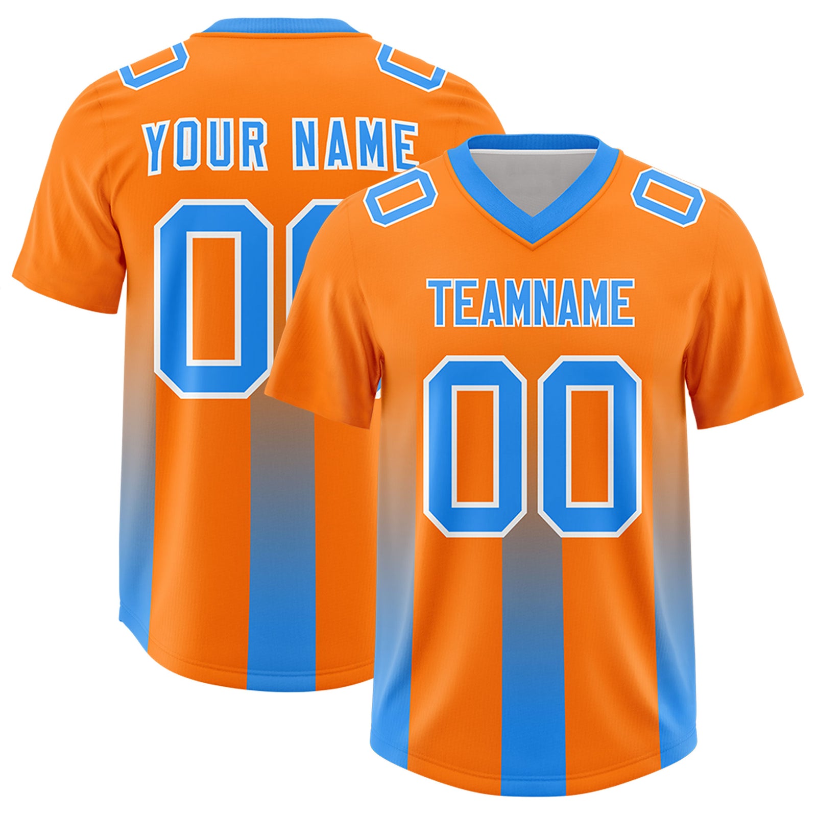 Custom Orange Light Blue Vertical Width Stripe Gradient Fashion Personalized Team Football Jersey