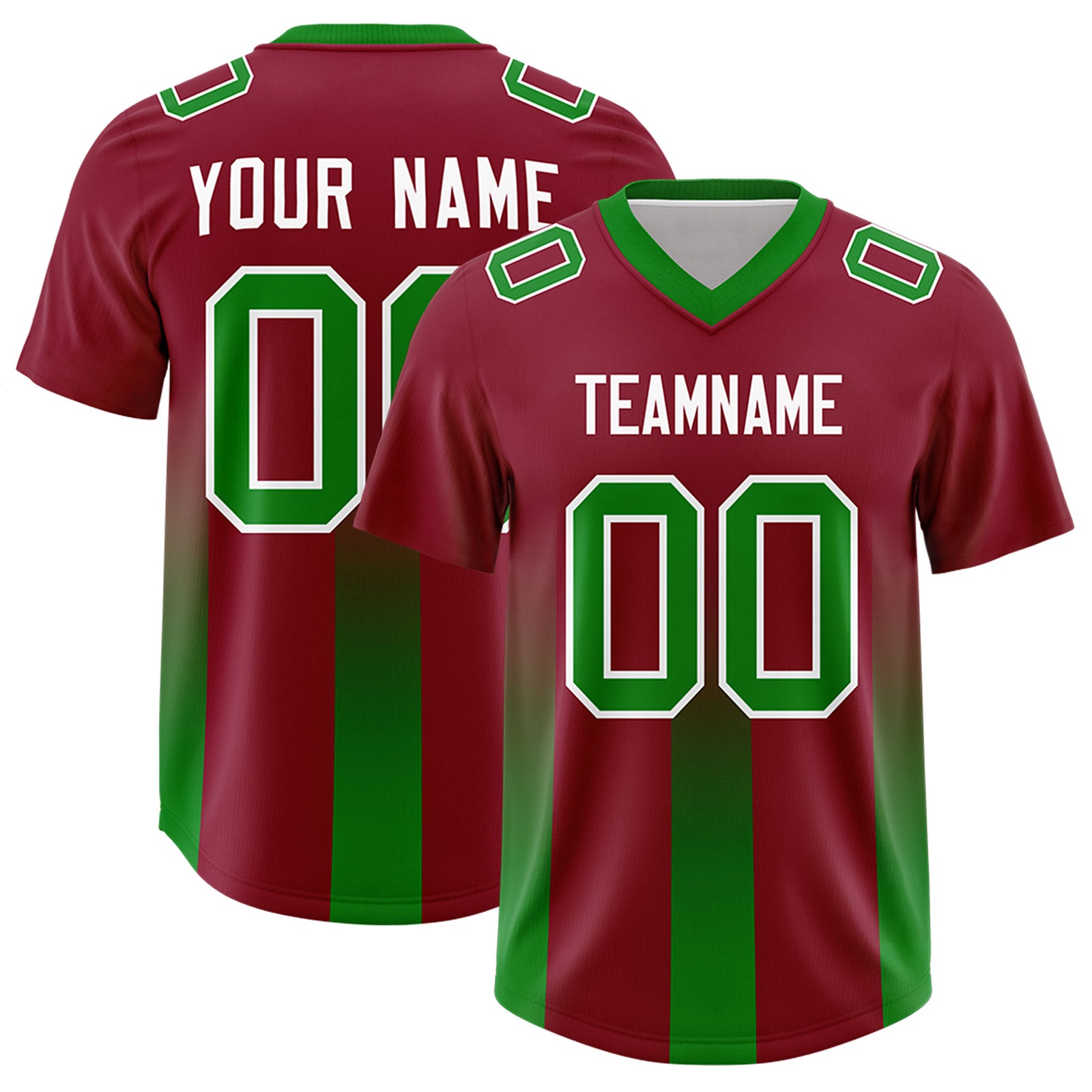 Custom Cardinal Kelly Green Vertical Width Stripe Gradient Fashion Personalized Team Football Jersey