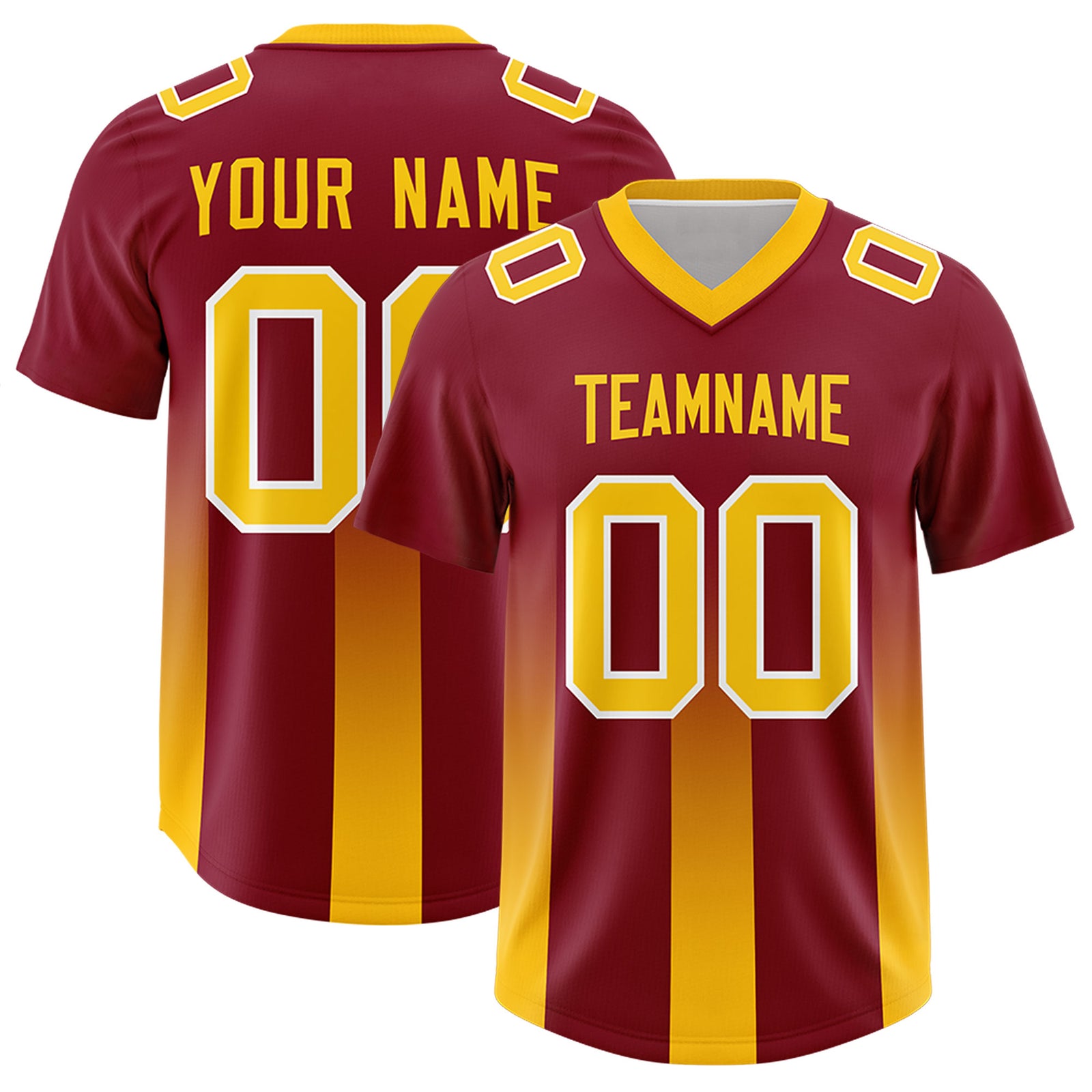Custom Cardinal Yellow Vertical Width Stripe Gradient Fashion Personalized Team Football Jersey