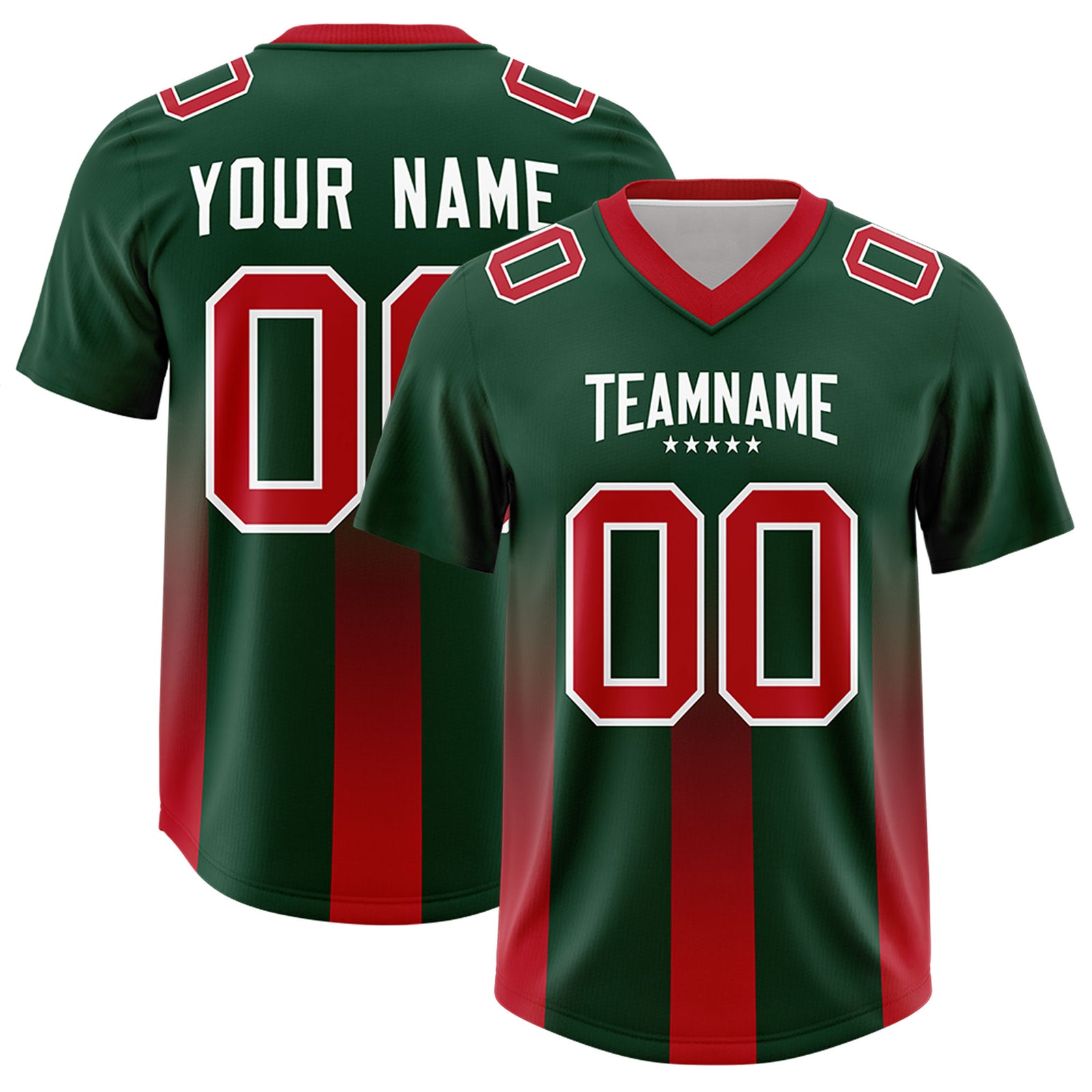 Custom Green Red Vertical Width Stripe Gradient Fashion Personalized Team Football Jersey