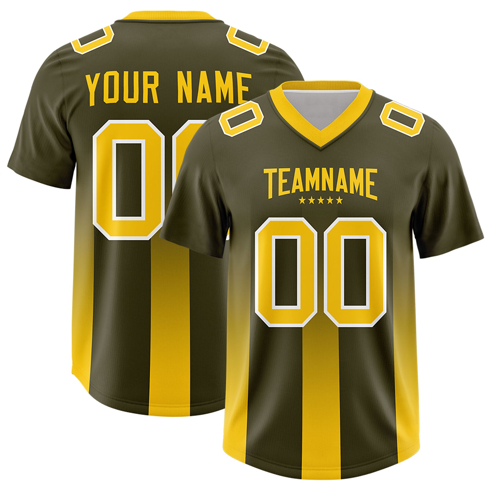 Custom Olive Yellow Vertical Width Stripe Gradient Fashion Personalized Team Football Jersey